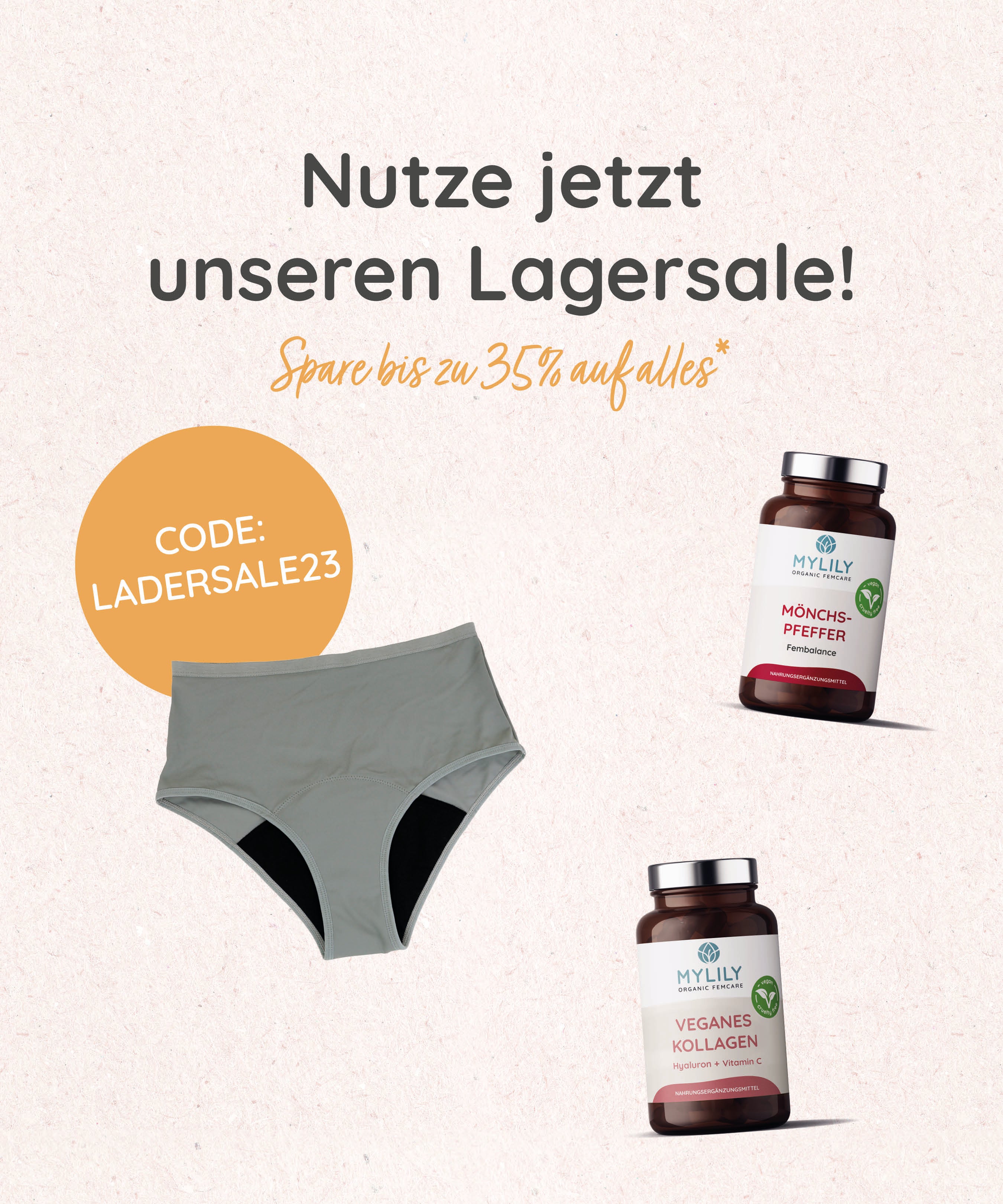 MYLILY Menstruationsslips, bequem, biozidfrei und nachhaltig. Vegan und gut verträgliche Supplements
