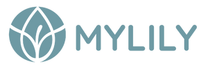 Logo von MYLILY mit türkisem Kreis mit Lilie