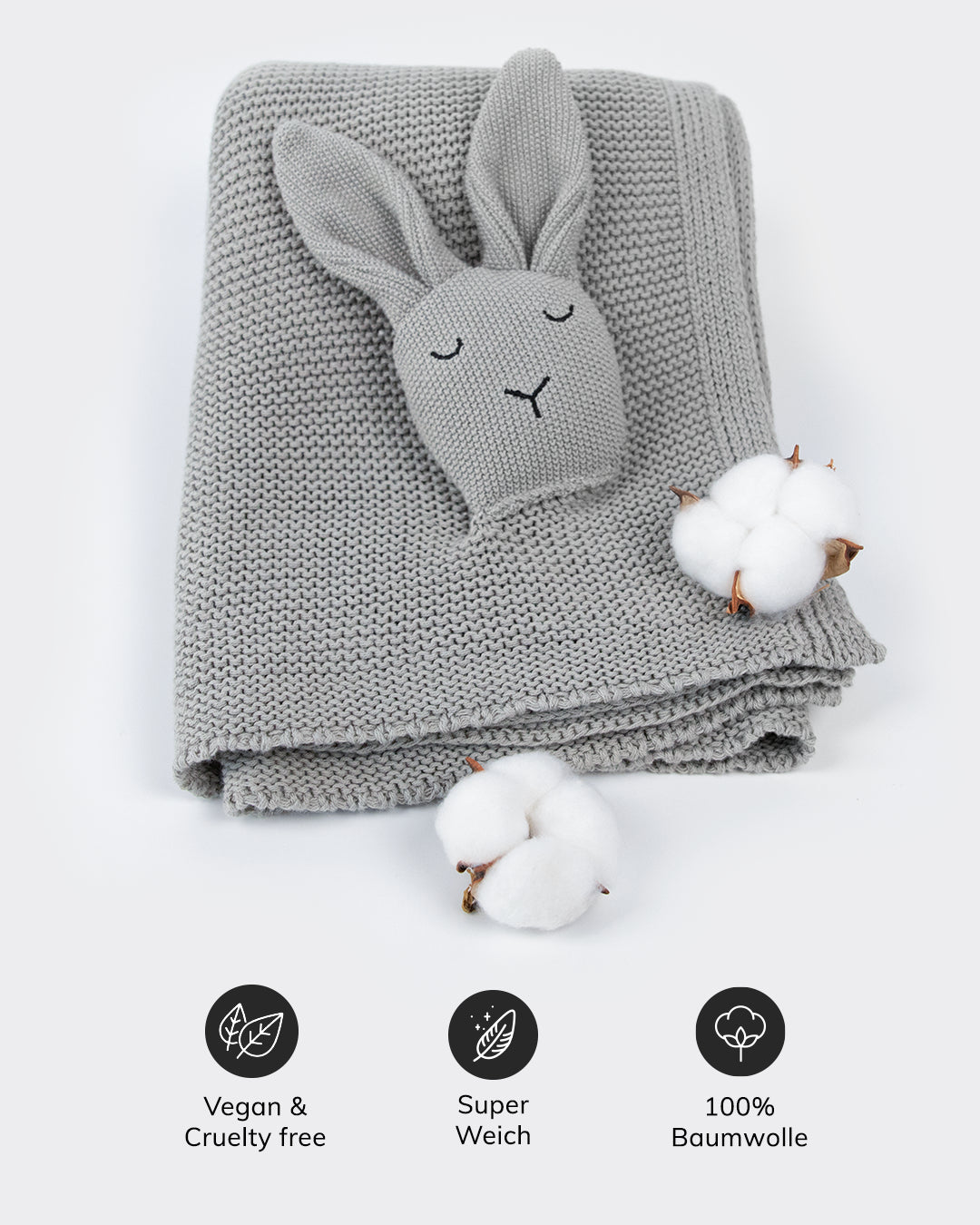 Baby Kuscheldecke mit Hasenkopf Grau