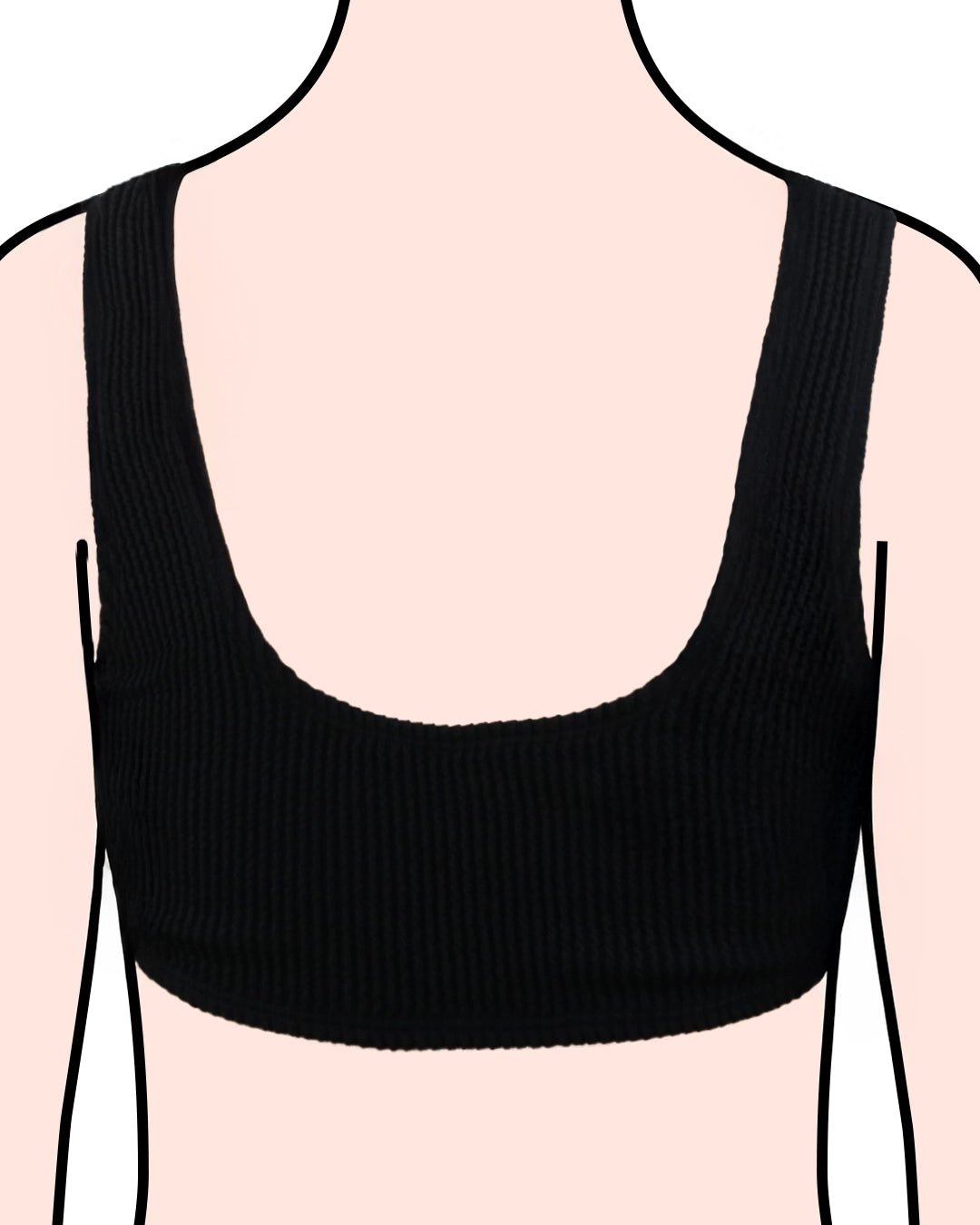 Rückenansicht von dem Teens Bikini Oberteil Bustier in schwarz mit Crinkle-Optik