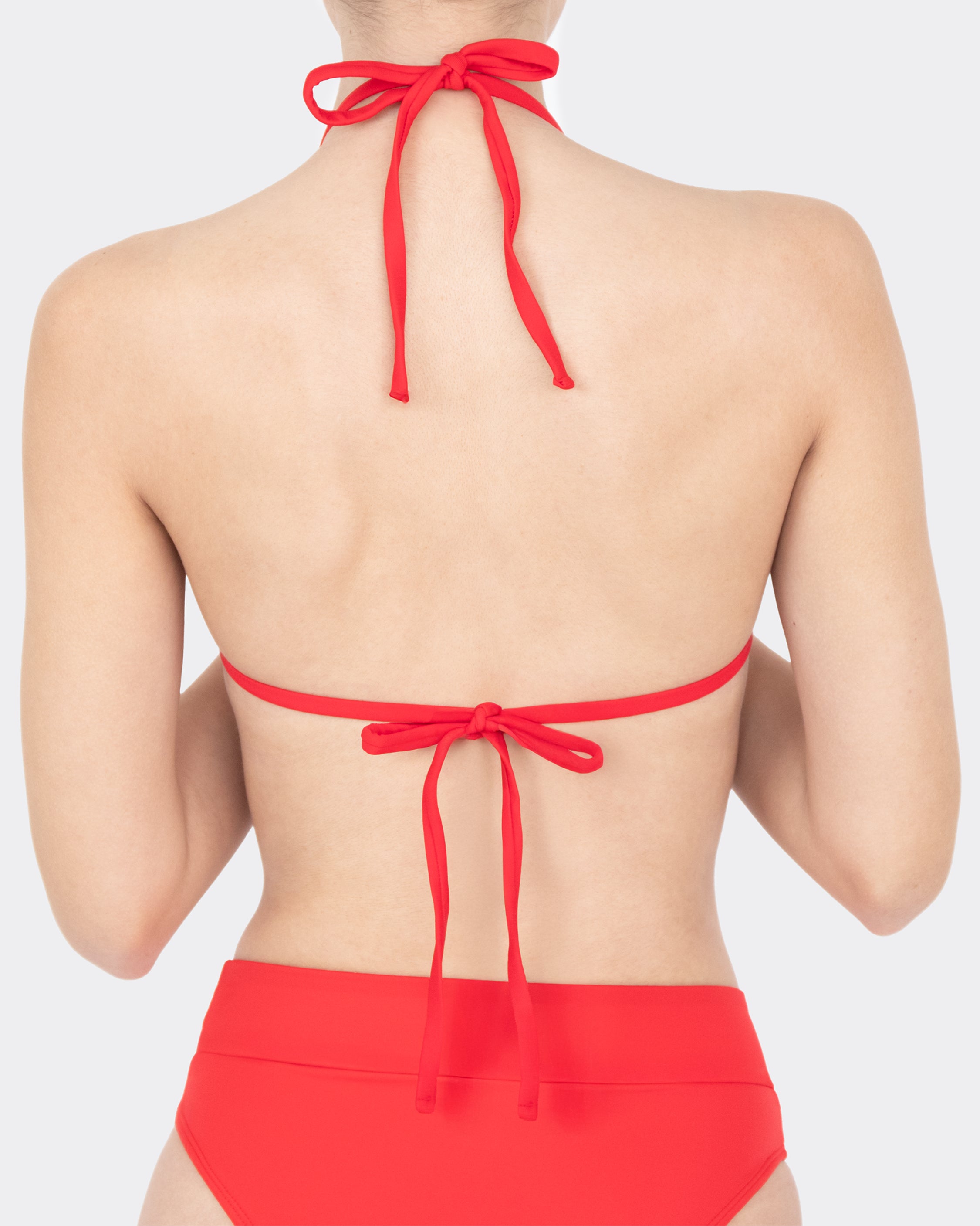 MYLILY Bikini Oberteil Triangle Knallrot – Rückenansicht mit Bindeband an Nacken und Rücken