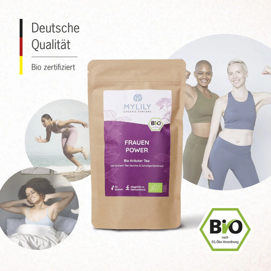 Der Frauenpower Tee ist aus hochqualitativen Zutaten in Deutschland angefertigt. Jetzt sogar Bio zertifiziert nach EG-Öko-Verordnung.