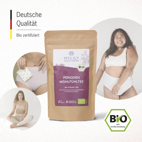 Der Periodentee ist aus hochqualitativen Zutaten in Deutschland angefertigt. Jetzt sogar Bio zertifiziert nach EG-Öko-Verordnung.