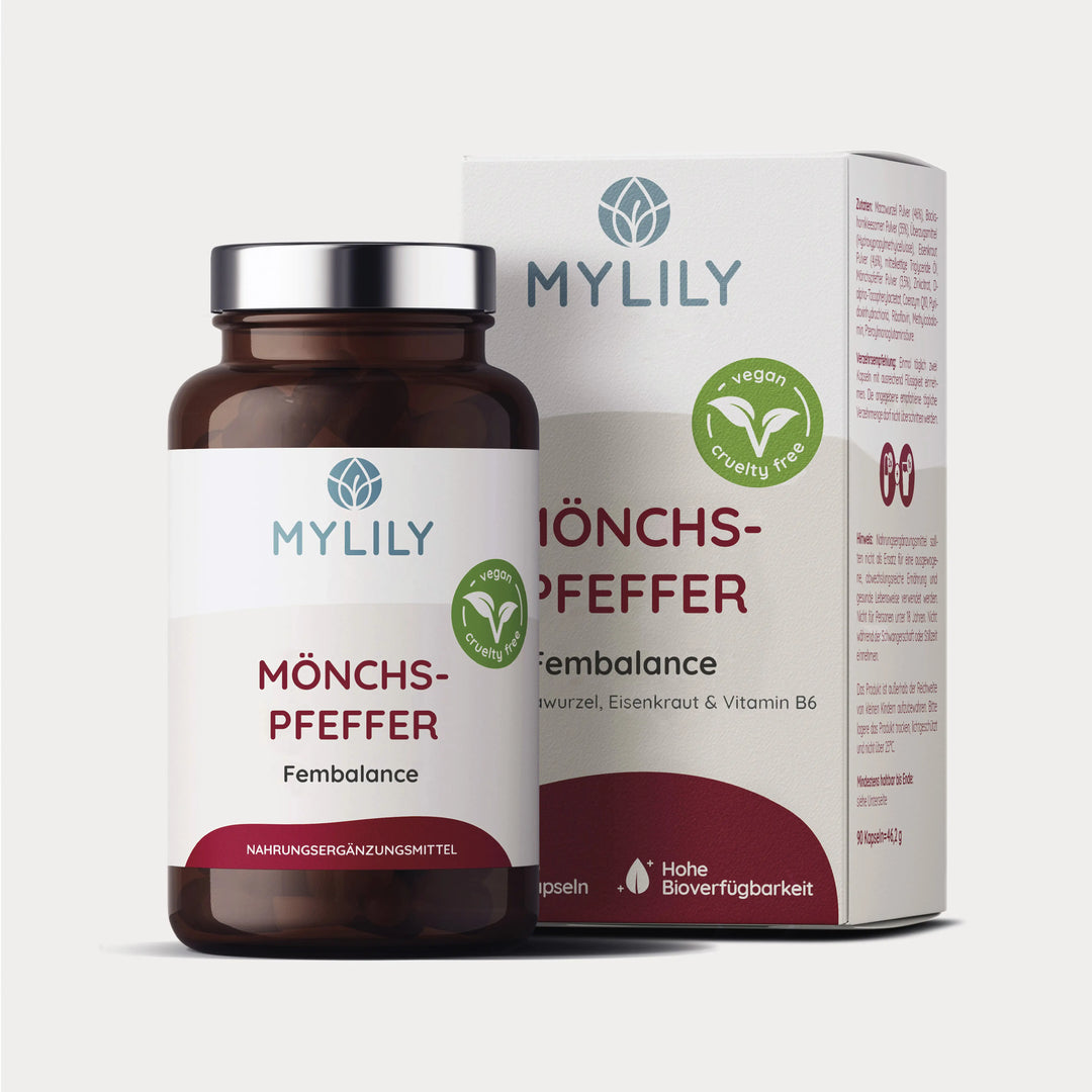 Mönchspfeffer Nahrungsergänzung von MYLILY Für einen regelmäßigen Zyklus, bio & vegan, natürliche Inhaltsstoffe