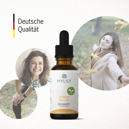 Die MYLILY Sonnengöttin, unsere Vitamin D Tropfen werden in Deutschland hergestellt.