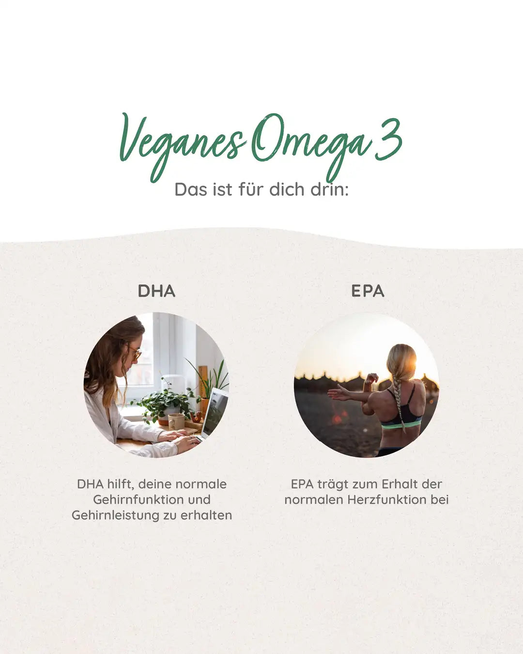 Veganes Omega-3 mit DHA und DPA unterstützt Gehirnleistung, Herzgesundheit und normale Sehkraft.