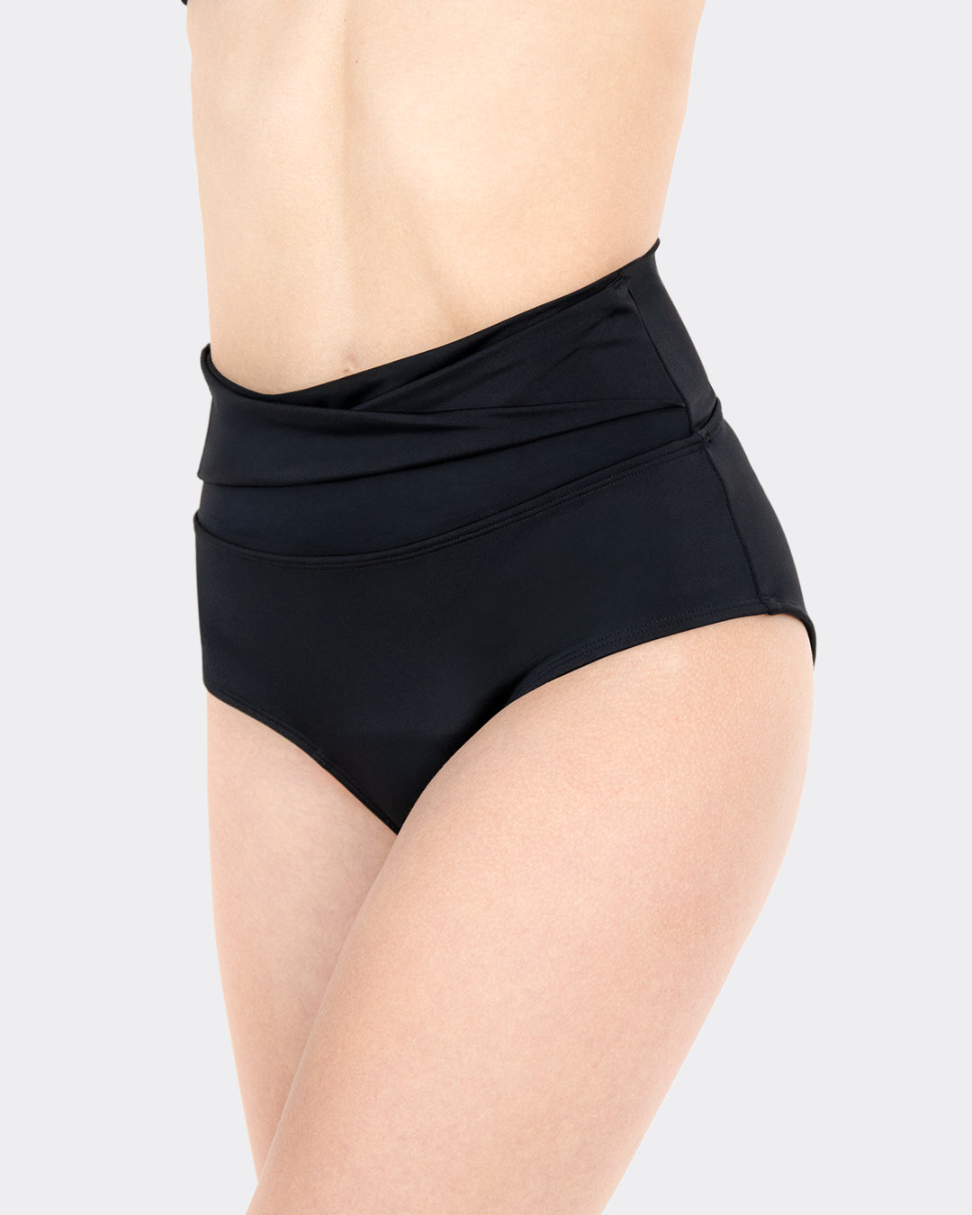 Schwarze Highwaist Bikinihose mit Twist-Detail, Seitenansicht – mylily Period Swimwear Bikini Bottom