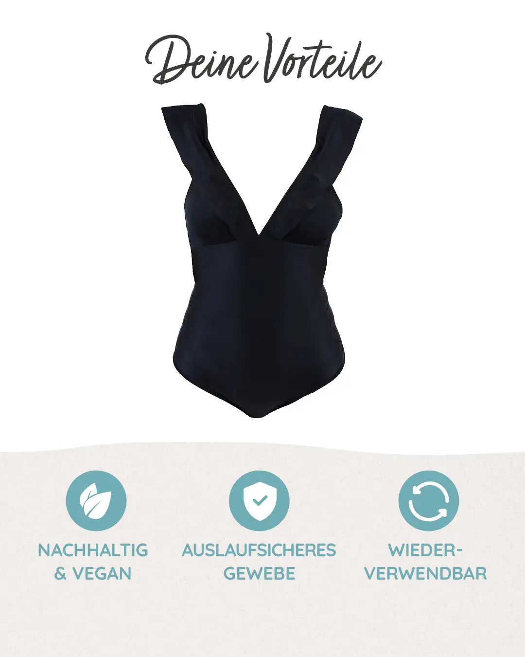 Der Badeanzug mit Auslaufschutz für während der Periode ist nachhaltig, auslaufsicher und wiederverwendbar.