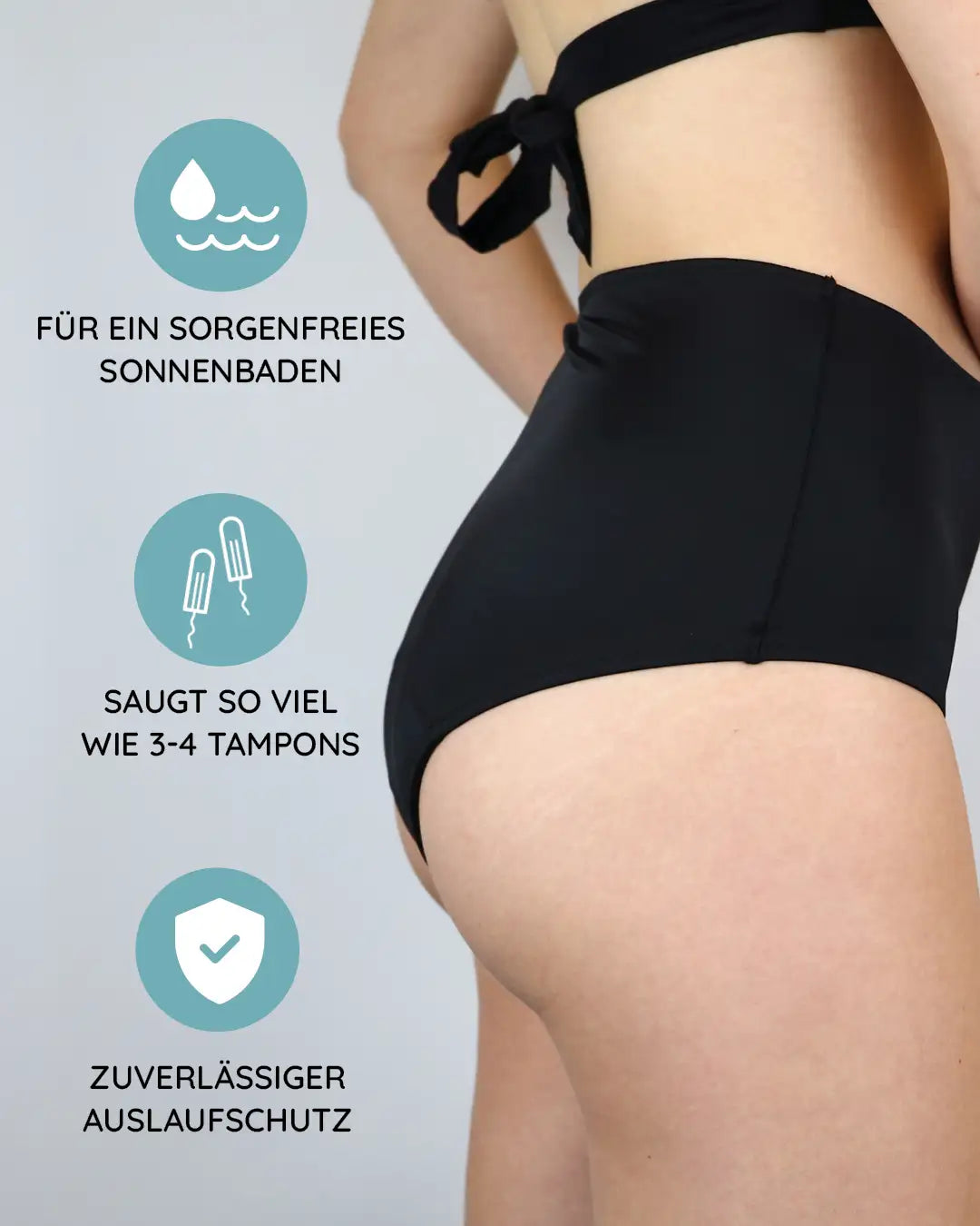 Die Menstruationsbikinihose saugt so viel wie 3-4 Tampons.