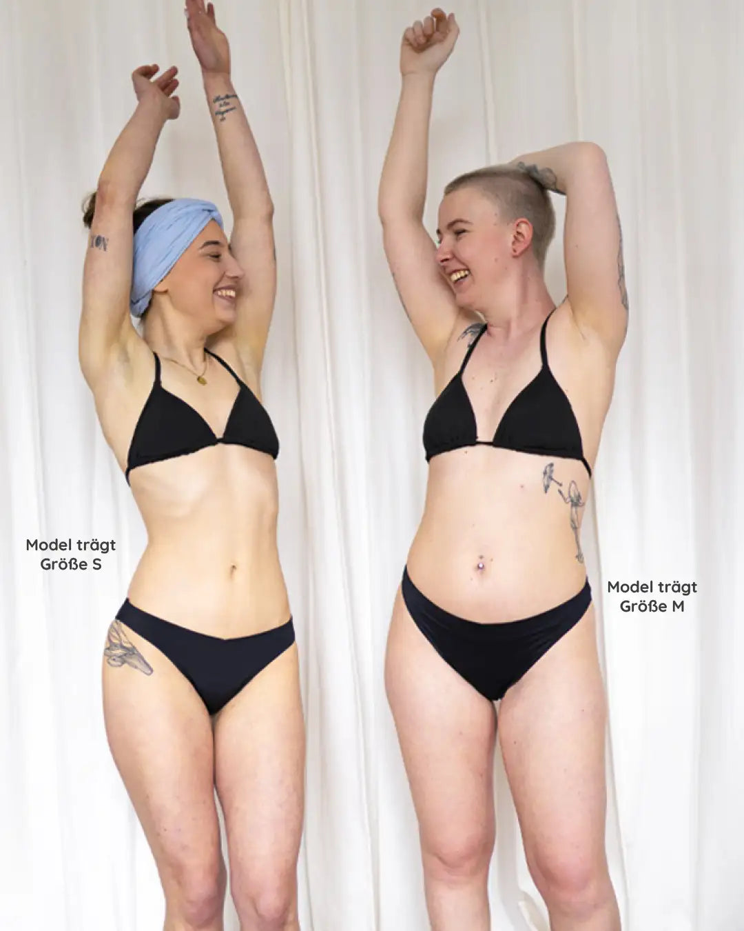 MYLILY Perioden Bademode Bikinihose V-Shape getragen an Models mit der Größe M und Größe S