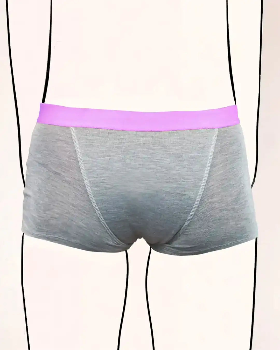 Hintenansicht des Perioden Boxer Slips für Teenager in Grau mit rosa Bund