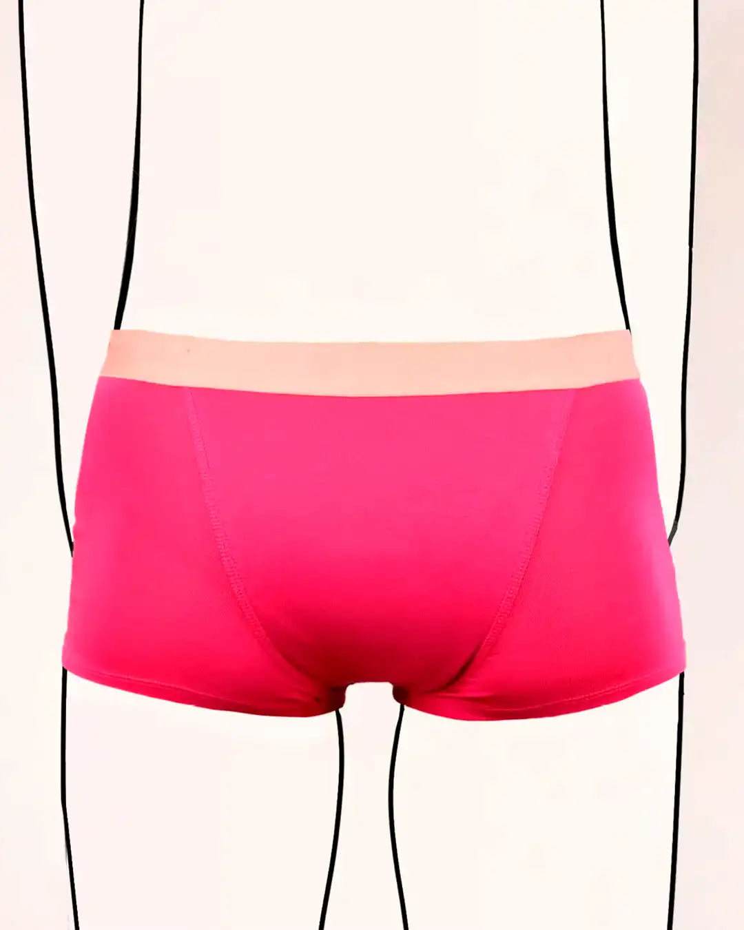 Hintenansicht des Perioden Boxer Slips für Teenager in Pink mit pfirsichfarbenem Bund
