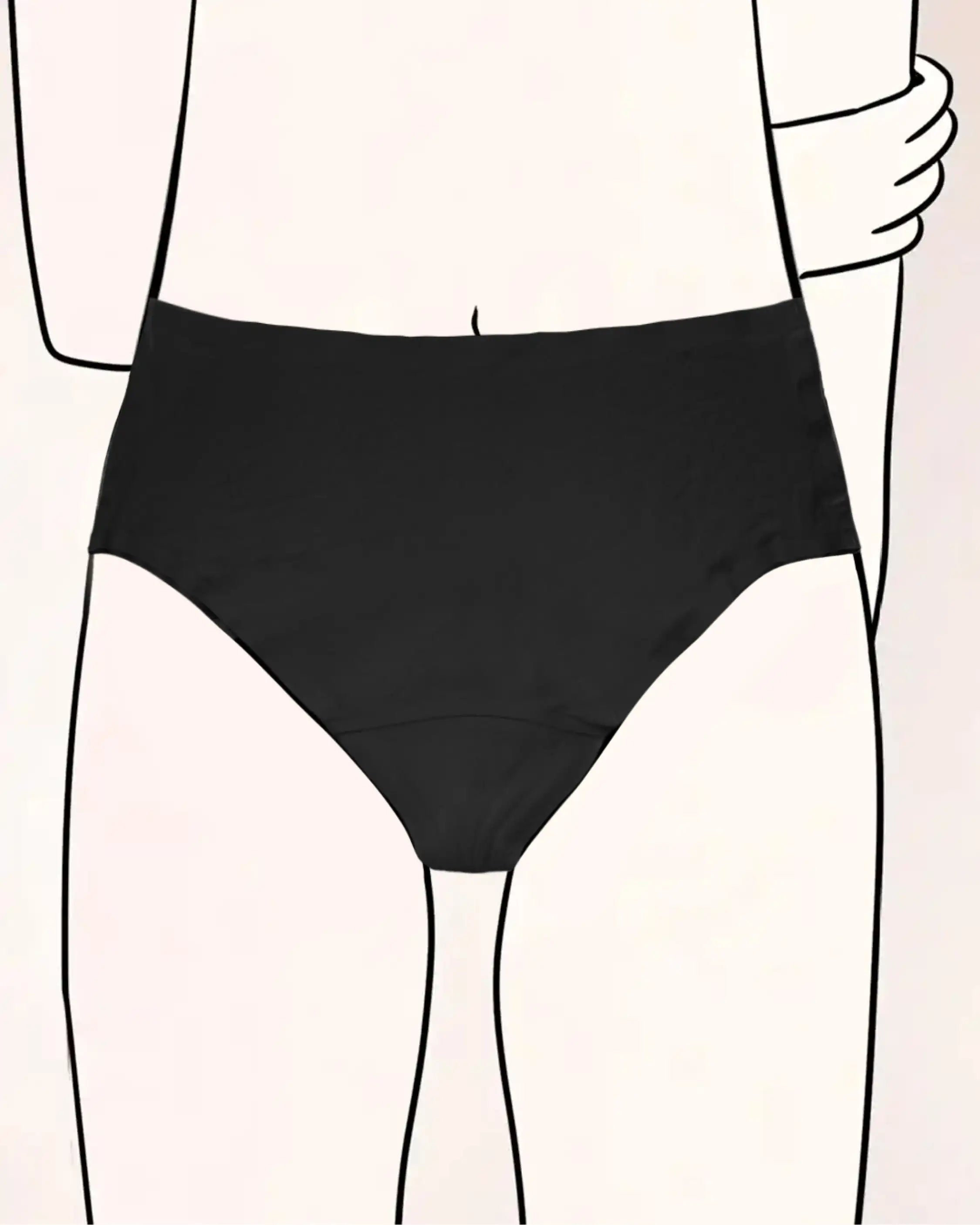 Frontansicht der schwarzen High Waist Seamless für Teenager auf einer Zeichnung eines Mädchens.