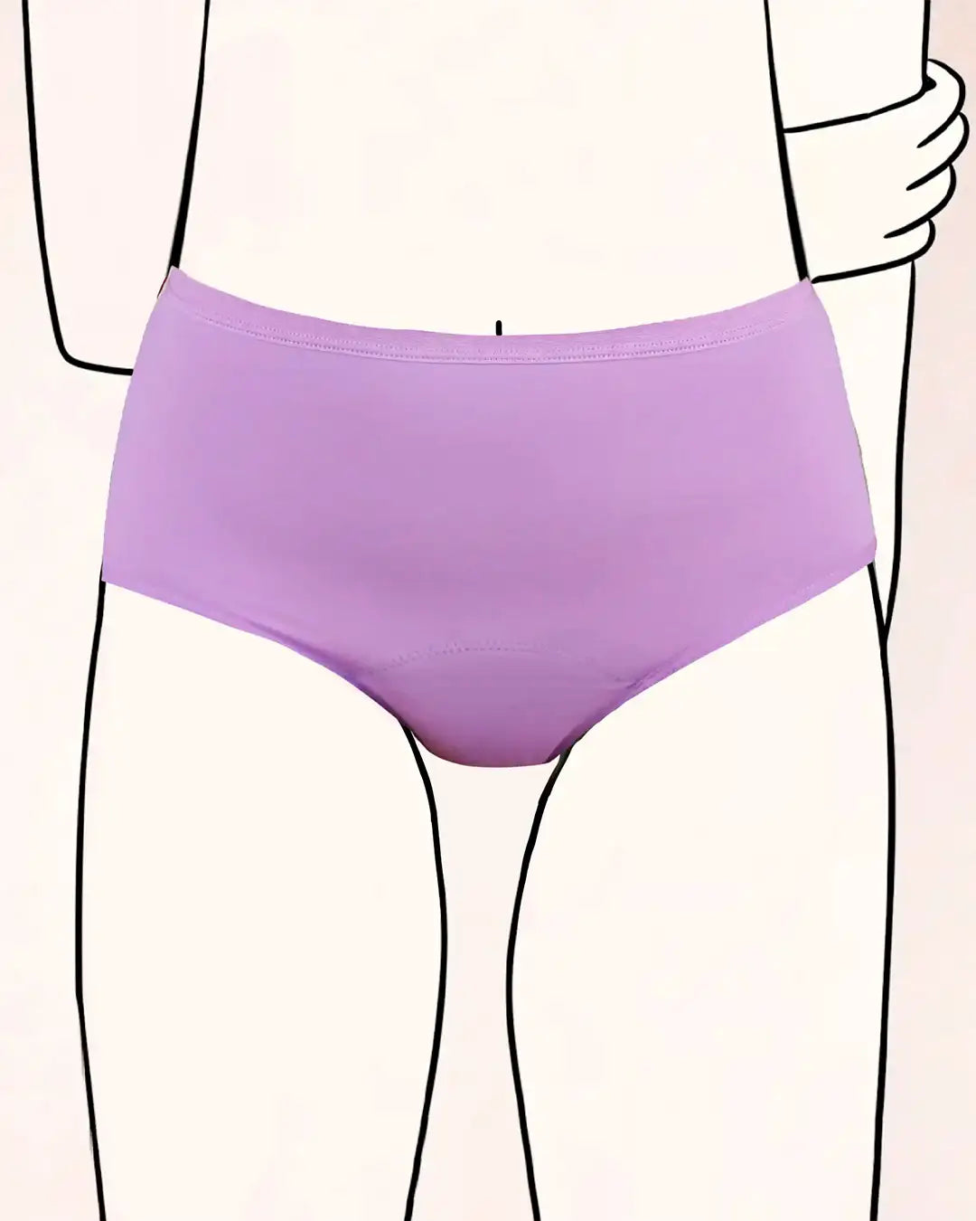 Zeichnung mit Teens Periodenunterwäsche High Waist in Flieder, saugstark bis 4 Tampons, aus Bio-Baumwolle.