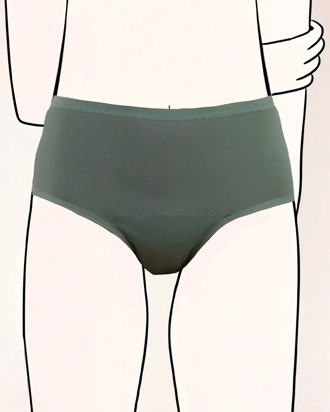 Periodenunterwäsche für Teenager, High Waist in Salbei, saugstark bis 4 Tampons. Vegan & Bio-Baumwolle.