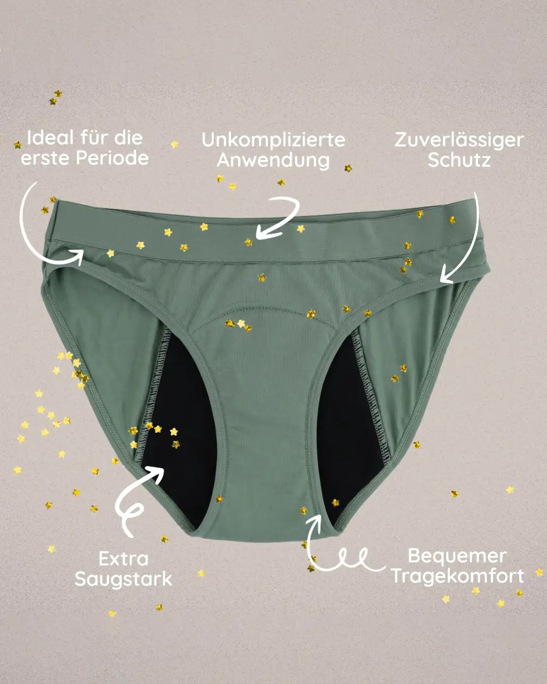 Der Periodenslip ist zuverlässiger Schutz, extra saugstark und bequem.