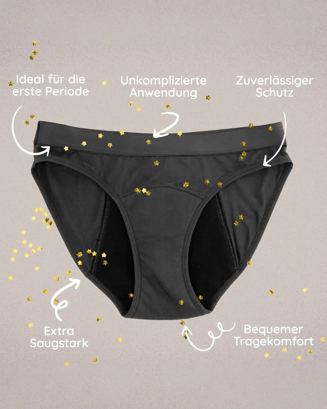 Ideal zur Vorbereitung auf die erste Periode, unkompliziert in der Anwendung und waschbar. Bedeckt den Po.