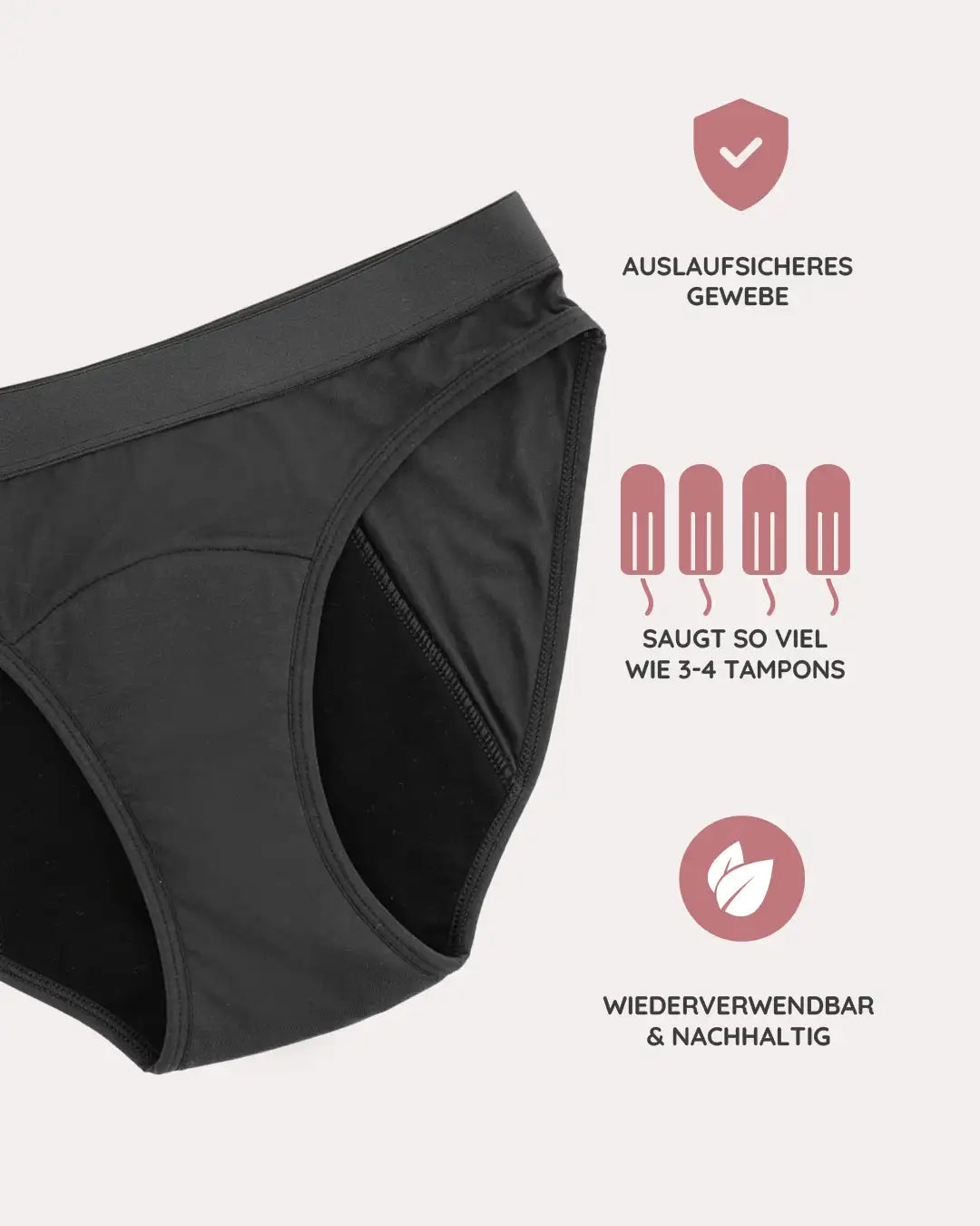 Die nachhaltige Periodenunterwäsche für Teenager hat ein auslaufsicheres Gewebe & saugt wie 3 Tampons.