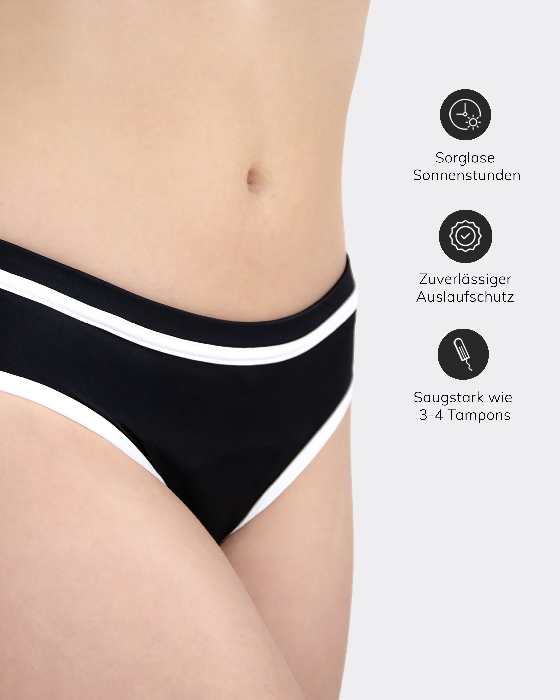 MYLILY Teens Perioden Bikini Hose Schwarz-Weiß – zuverlässiger Auslaufschutz, saugstark wie 3–4 Tampons
