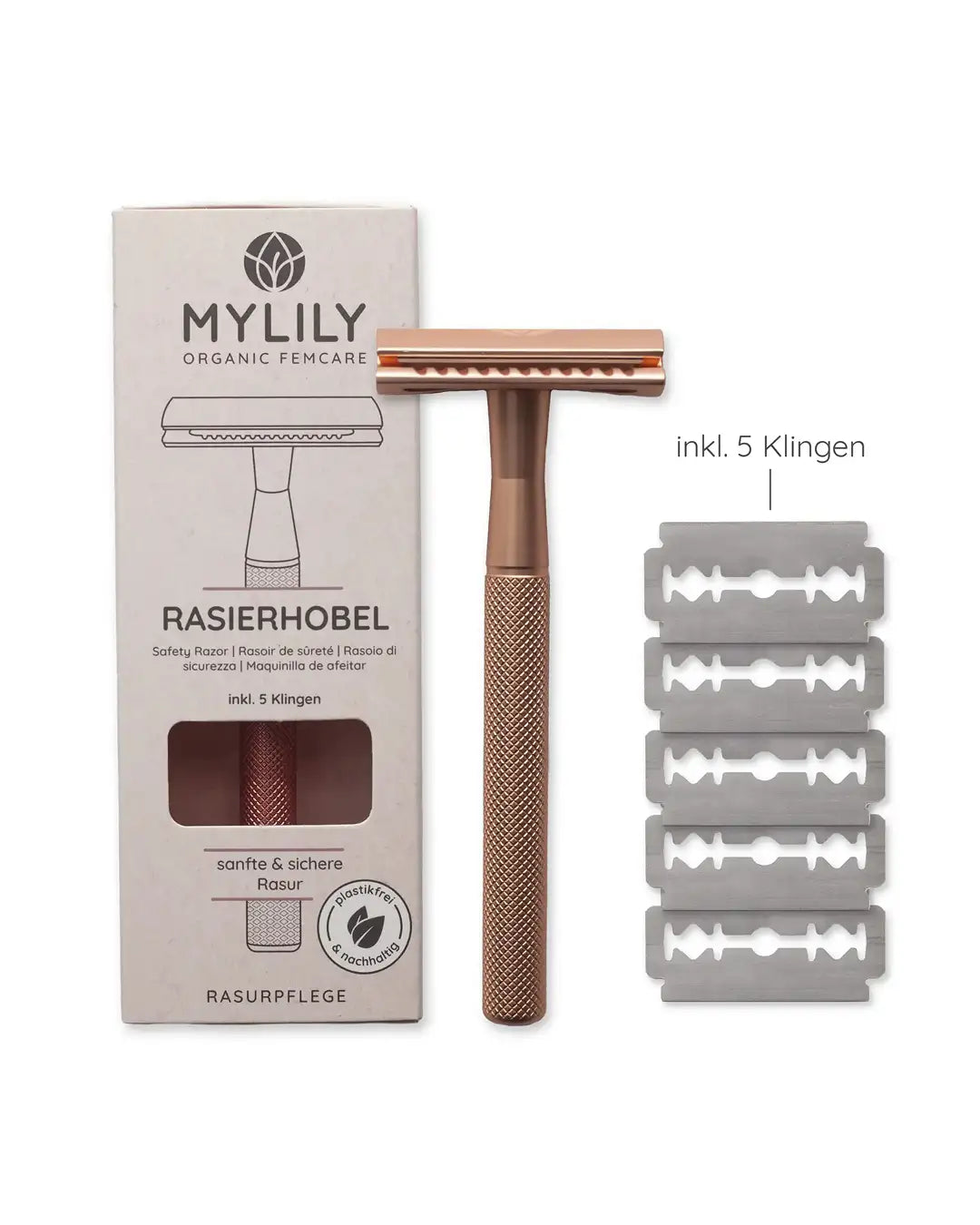 Der MYLILY safety razor für eine sanfte und sichere Rasur in der Farbe Rosegold.
