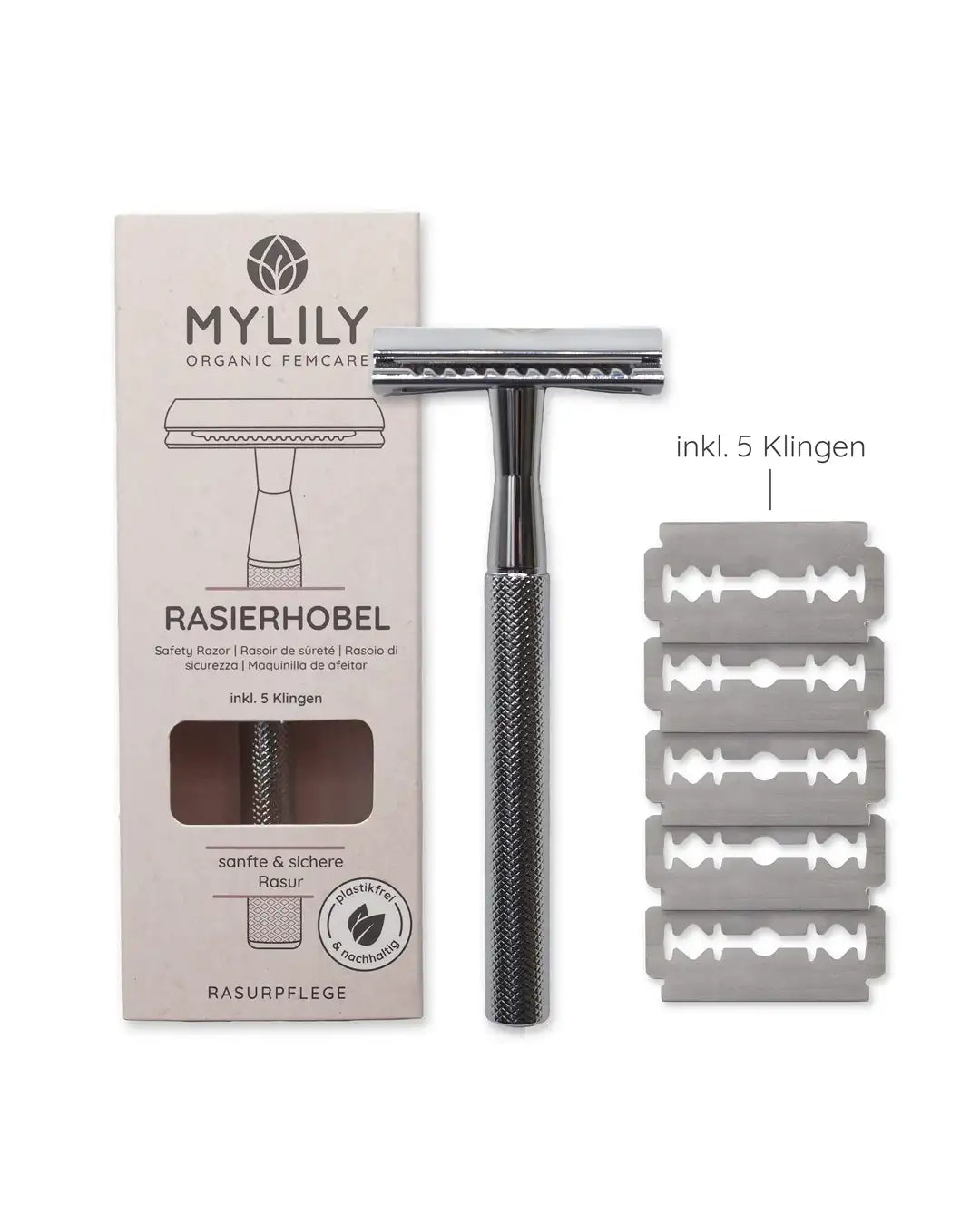 Der MYLILY safety razor für eine sanfte und sichere Rasur in der Farbe Silber.