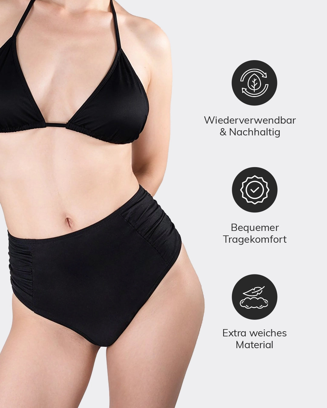 Die Bikini Hose High Waist mit Raffung ist mit besonders weichem Material angefertigt.