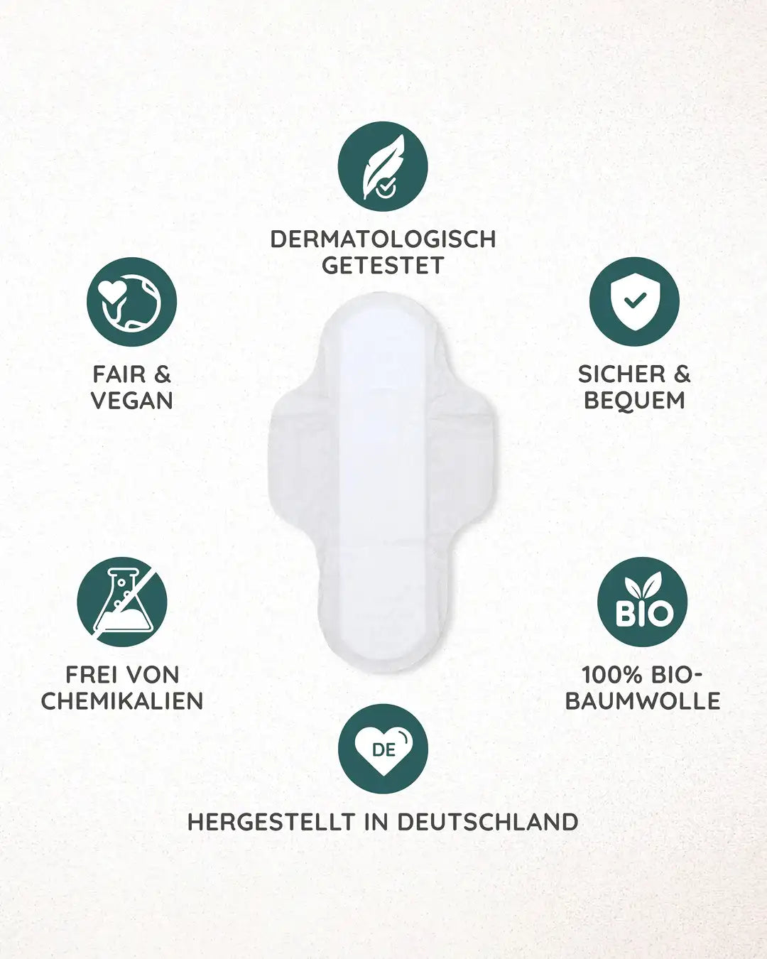 Vorteile: dermatologisch getestet, sicher, aus 100% Bio Baumwolle, frei von Chemikalien.