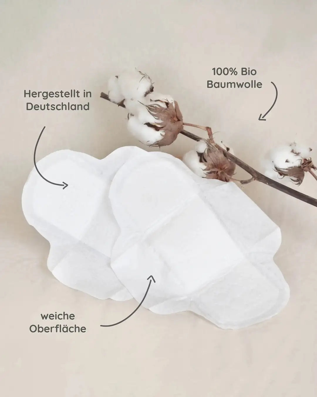 Die super weichen, hochqualitativen Bio Binden von MYLILY neben Baumwolle. In Deutschland hergestellt.