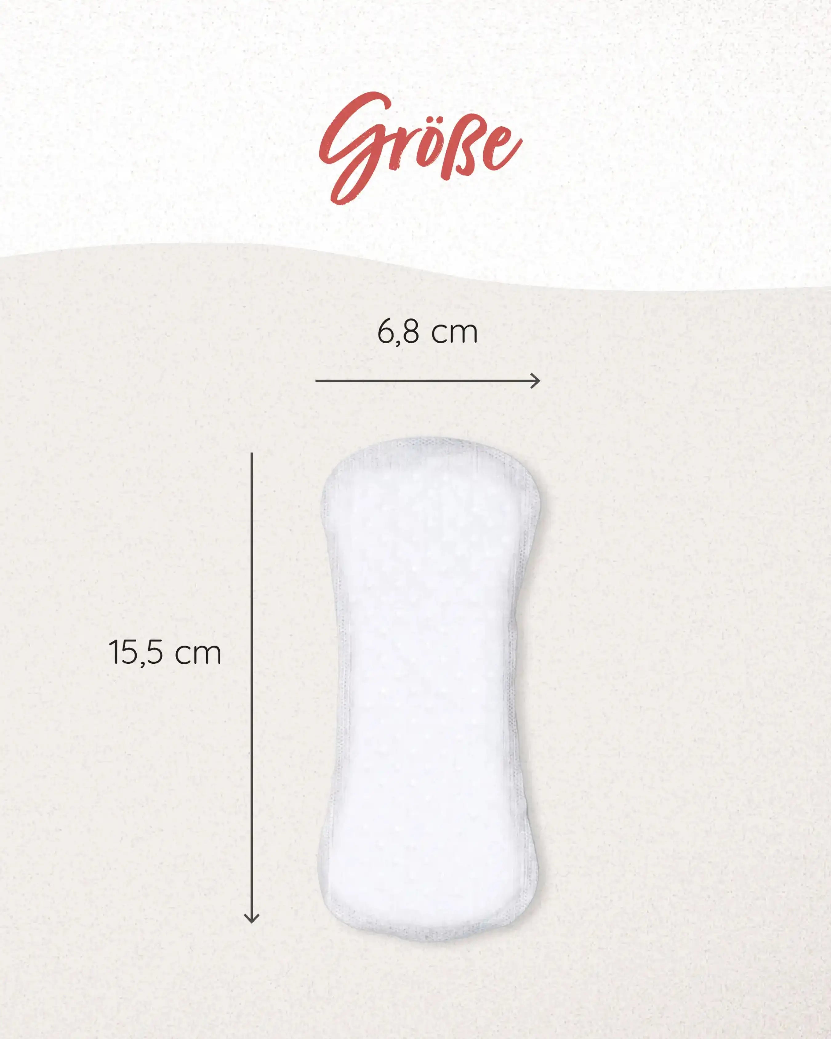 Die MYLILY Bio Slipeinlagen haben folgende Maße: 6,8cm x 15,5cm.
