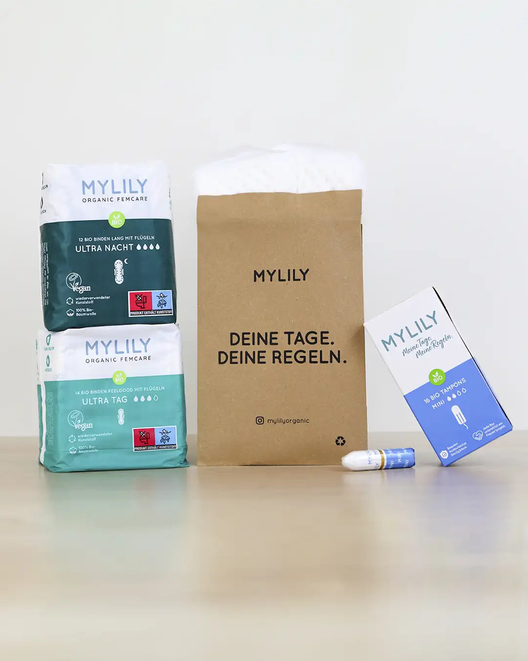Bio Tag & Nachtbinden, kleine Tampons für die Erste Menstruation von jungen Mädchen und Teens.