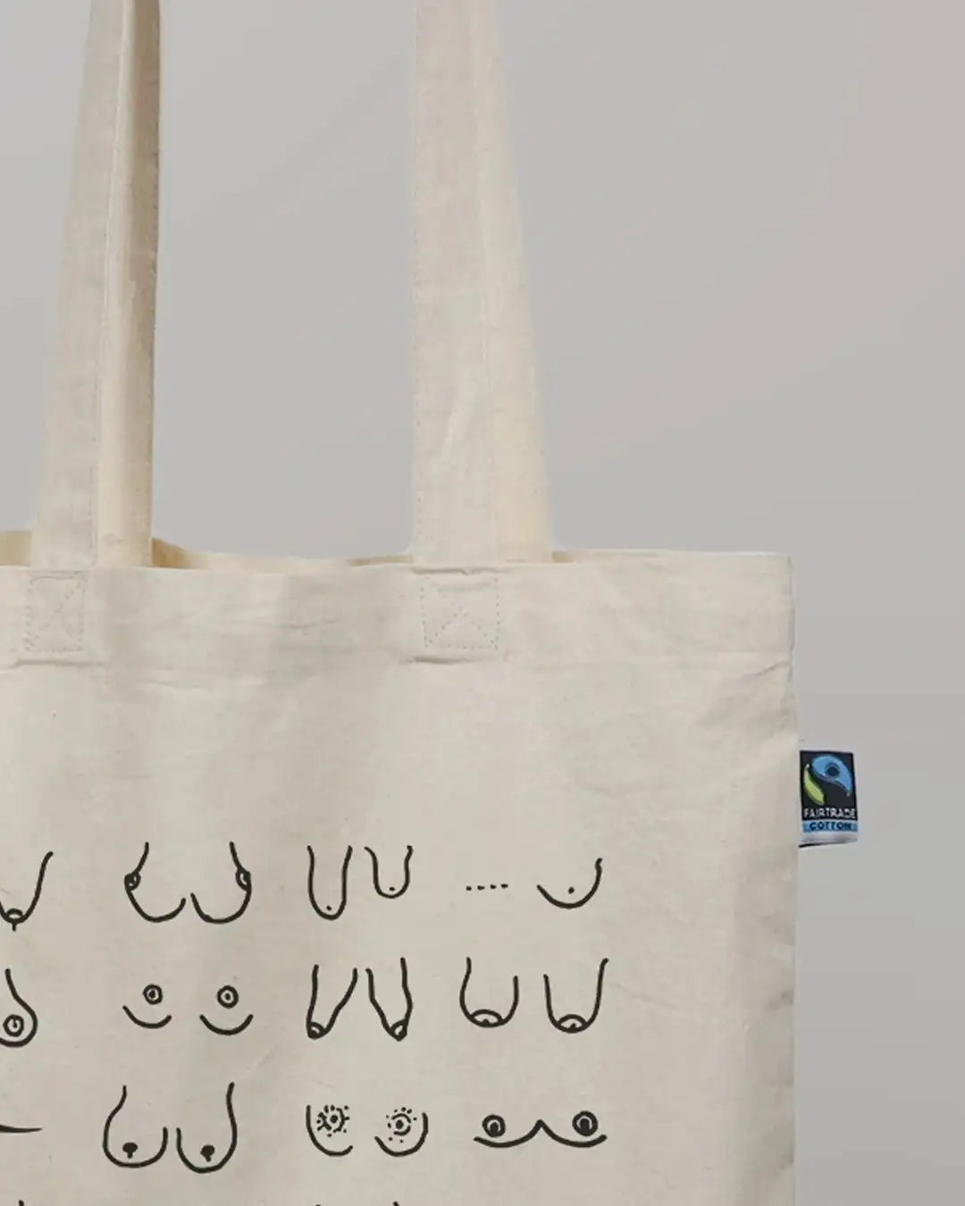 Verschiedene Brüste als Design. Fair trade Jutebeutel aus Bio-Baumwolle zu 100% fair produziert.