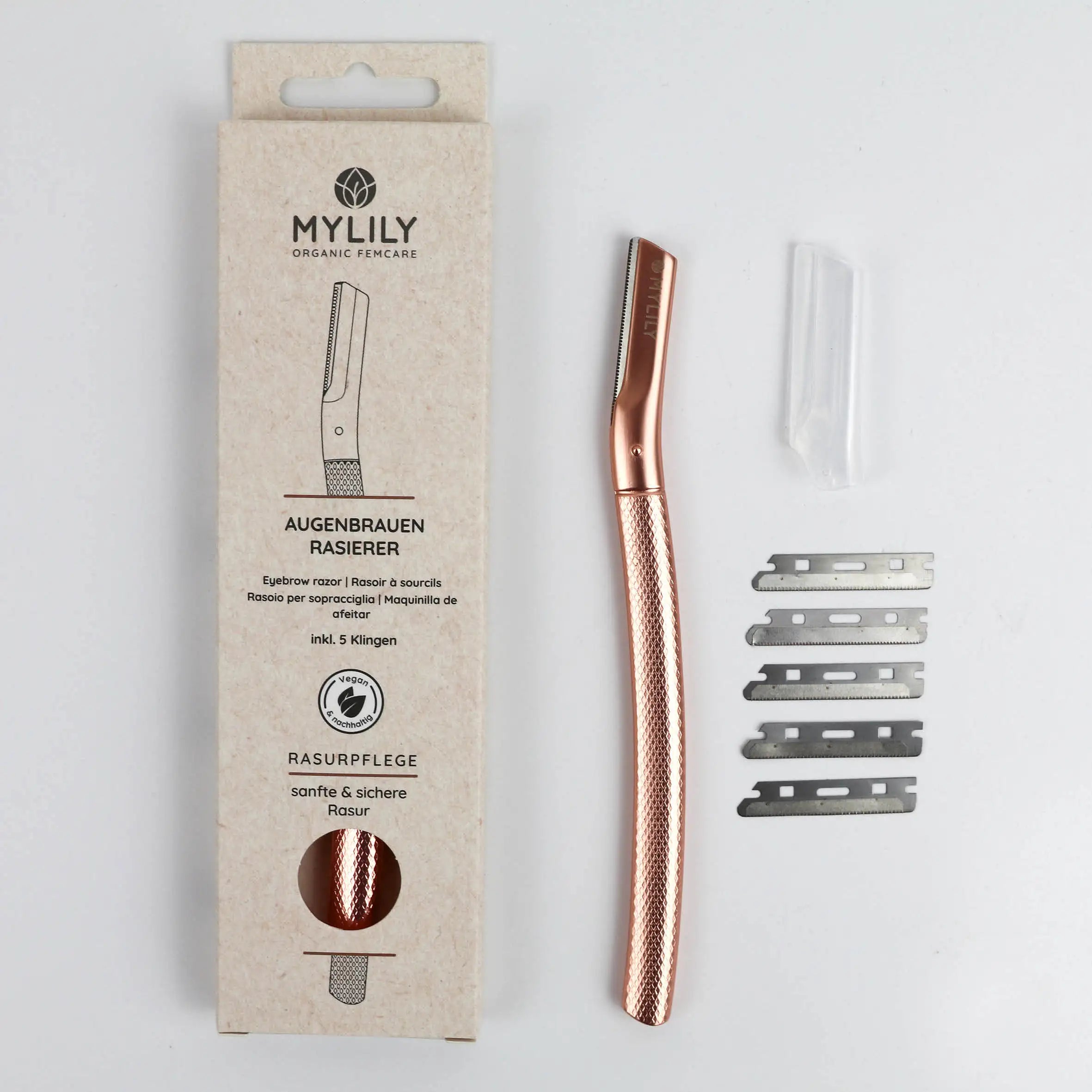 MYLILY Augenbrauenrasierer mit auswechselbarer Klinge für eine sanfte Rasur, um deine Gesichtshaare zu entfernen. Für die Augenbrauen jetzt in rose-gold. #farbe_rosegold