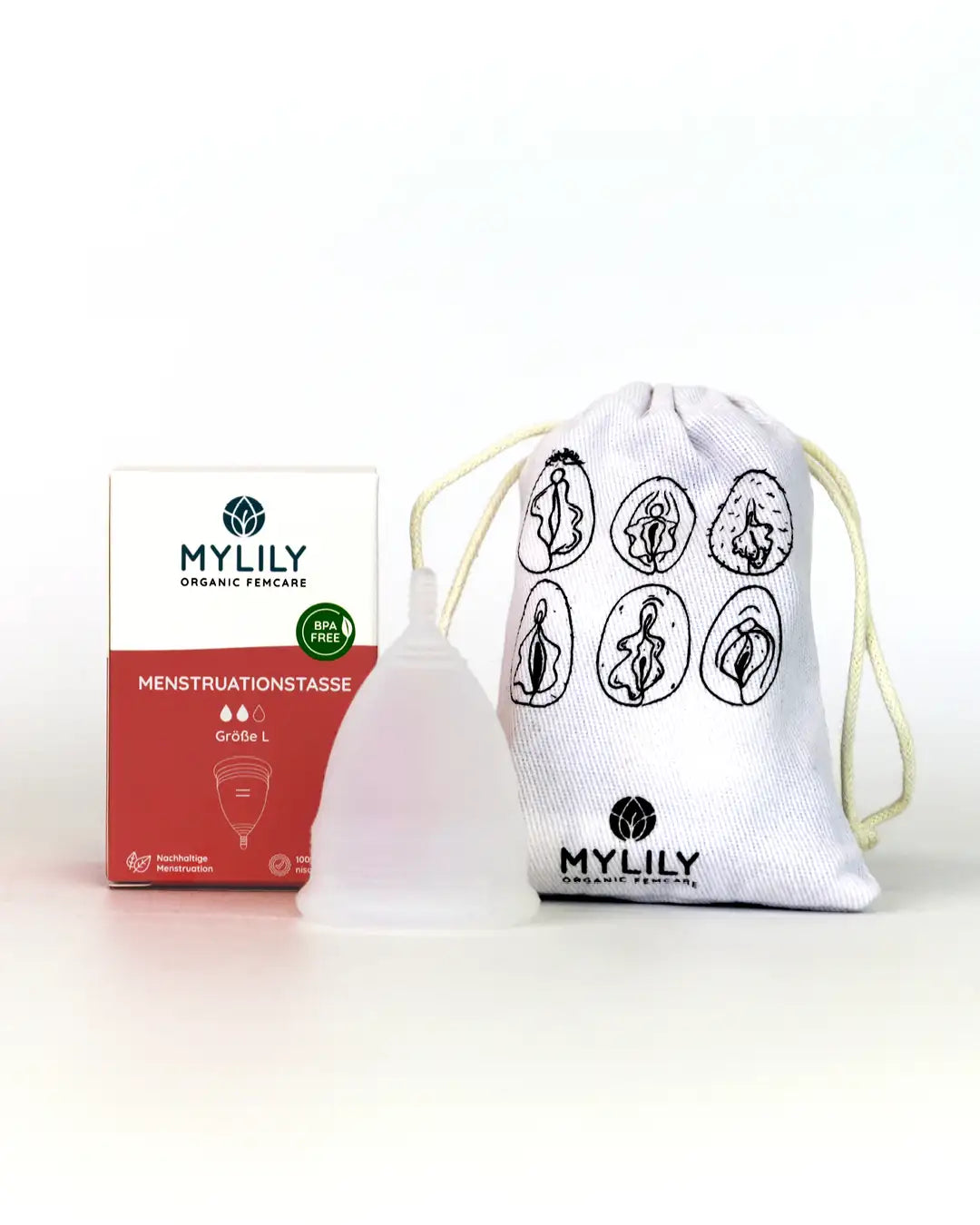 Menstruationstasse als nachhaltige Alternative zu Binden, Tampons und Slipeinlagen als Periodenprodukt.