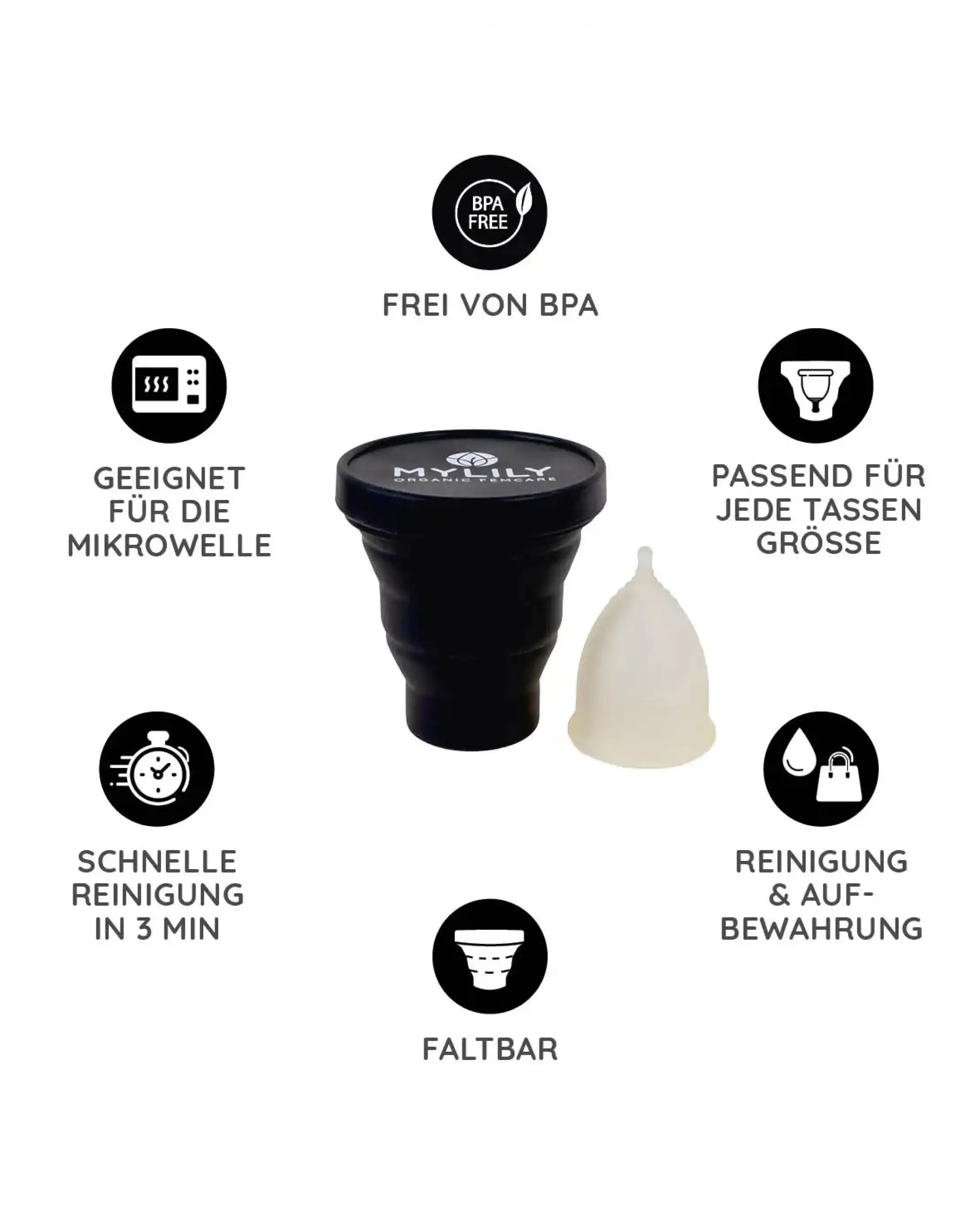 Das Menstruationstassen-Reinigungscase ist frei von BPA, passend für jede Tassengröße, faltbar, schnelle Reinigung und geeignet für die Mikrowelle.