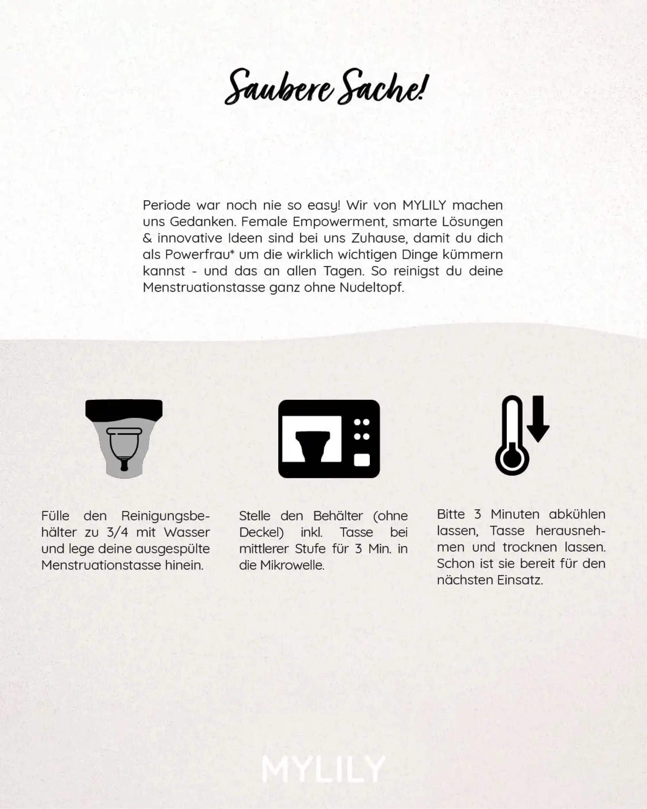 Anleitung zur Reinigung von Menstruationstassen mithilfe des Reinigungsbehälters von MYLILY