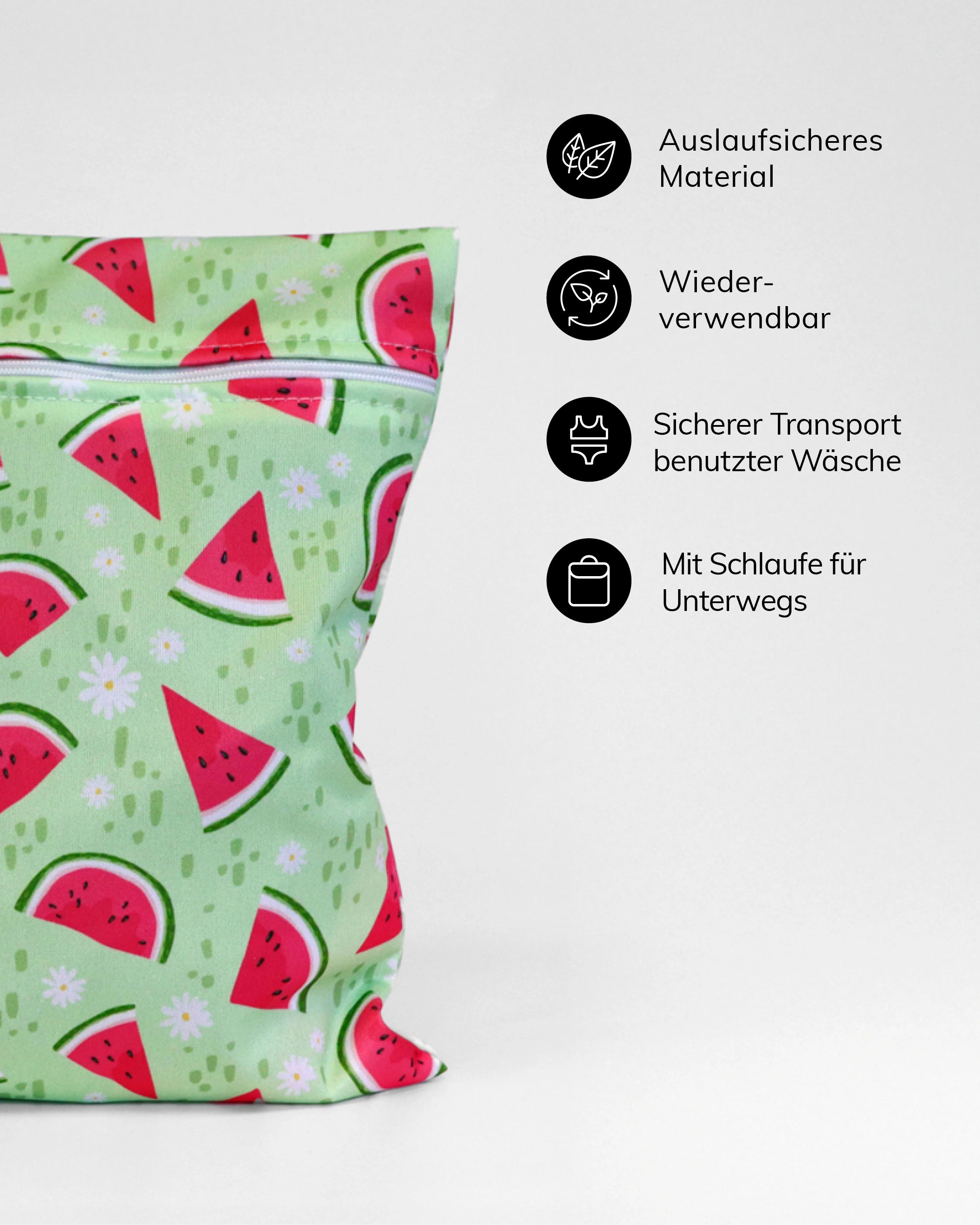 Unsere Wetbag mit auslaufsicherem Material, wiederverwendbar, perfekt für Unterwegs.