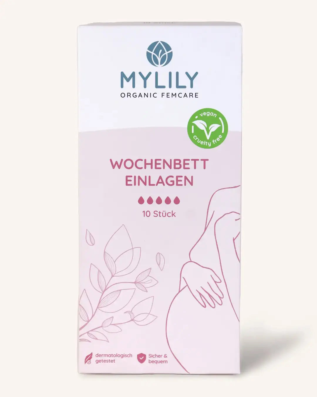 PAckung mit wochenbett einlagen von MYLILY organic femcare. binden für den ausfluss nach der schwangerschaft.