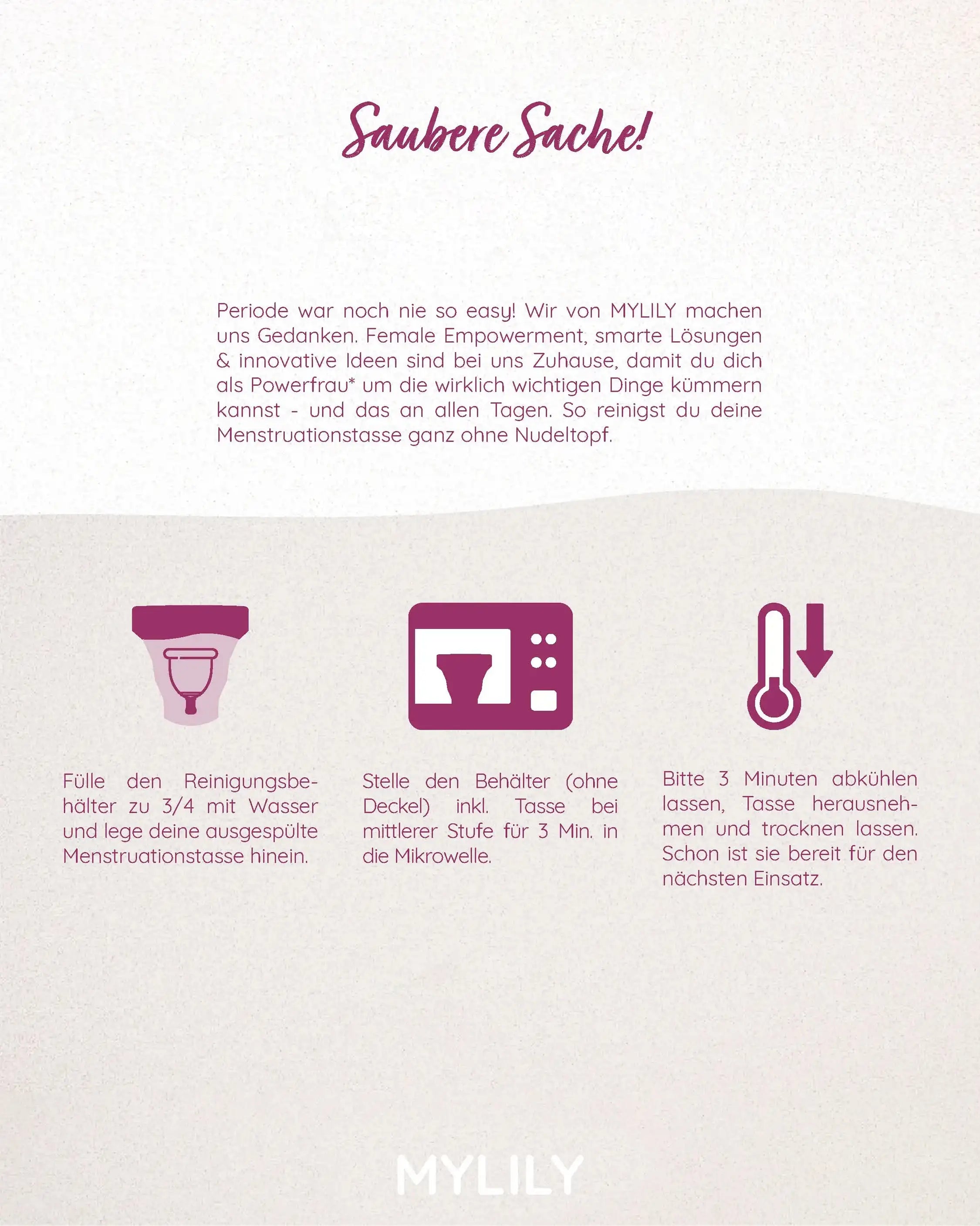 Anleitung zur Reinigung der Menstruationstasse mithilfe des MYLILY Reinigungsbehälters für Menstruationstassen