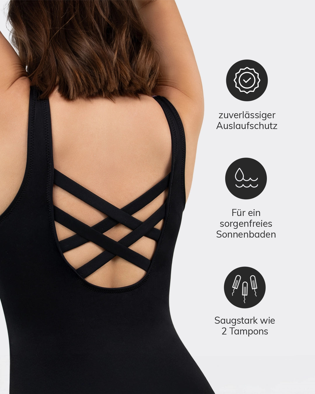 Racerback Badeanzug für die Menstruation von hinten.
