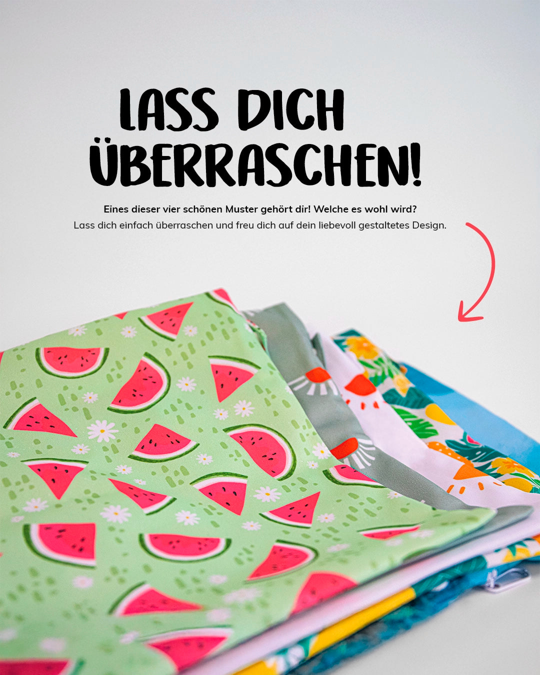 Lass dich überraschen! Eines unserer liebevoll gestalteten Muster für die Wetbag gehört bald dir.
