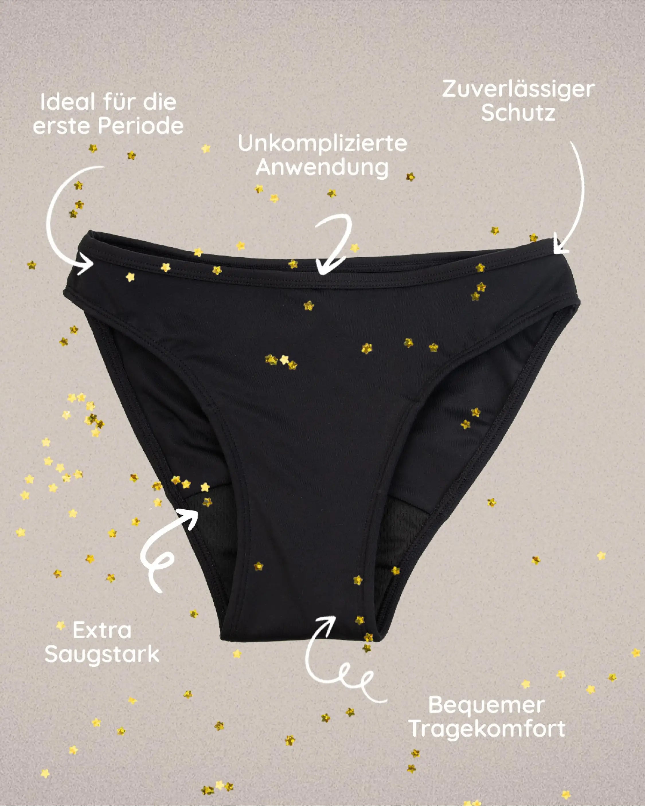 Vorteile des MYLILY Periodenbikini Slip für Mädchen* : zuverlässig, extra saugstark und bequem.