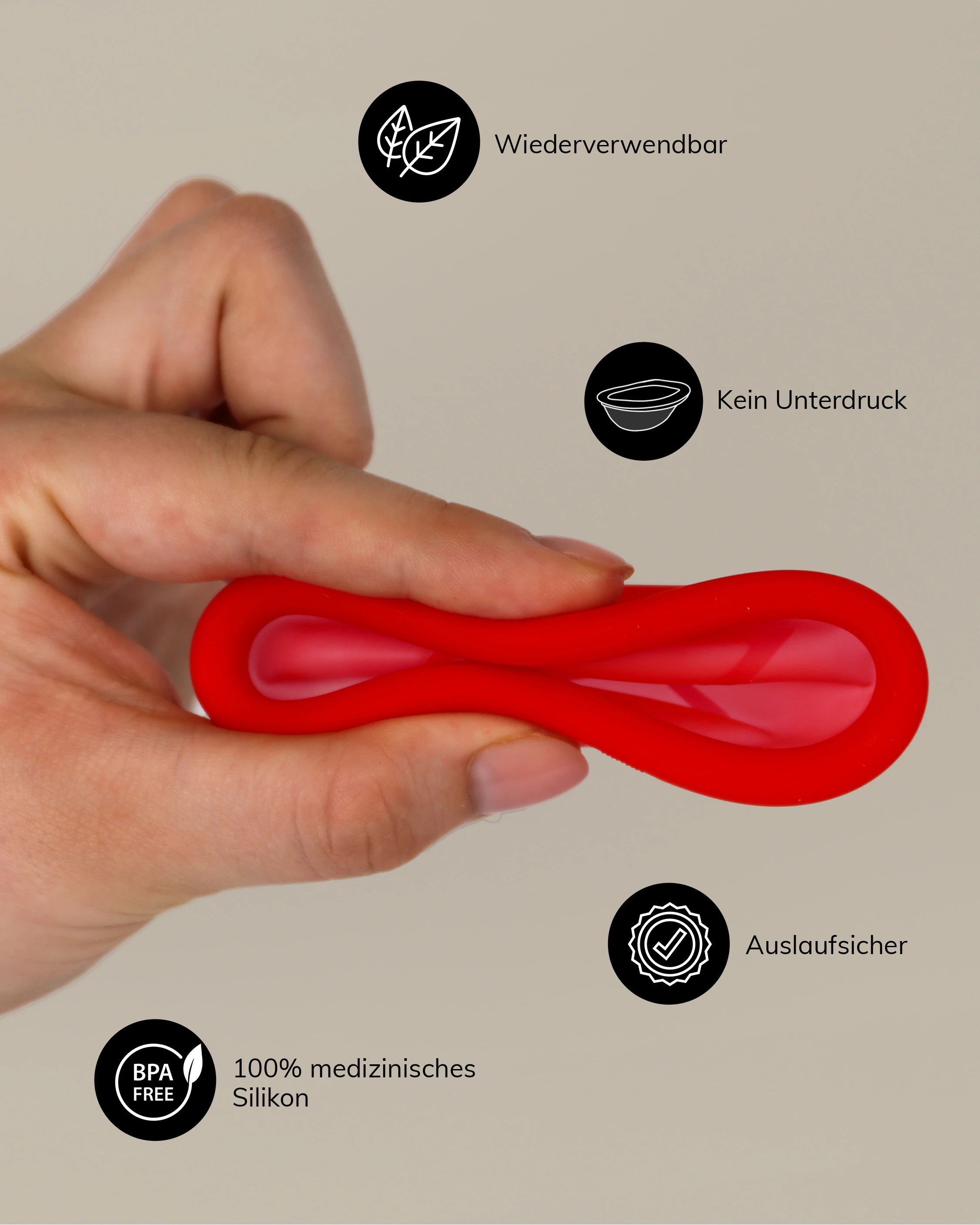 MYLILY Menstruationsdisks in Rot mit weißem Aufbewahrungsbeutel, verziert mit Illustrationen, nachhaltig und BPA-frei