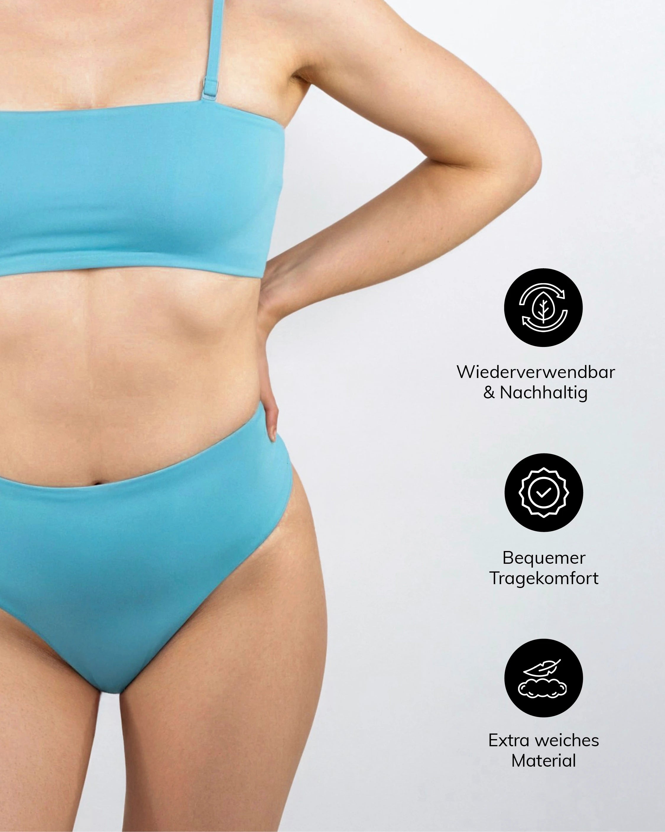 Das Bandeau Bikini Top in Himmelblau ist aus besonders weichem Material und hat einen tollen Tragekomfort.