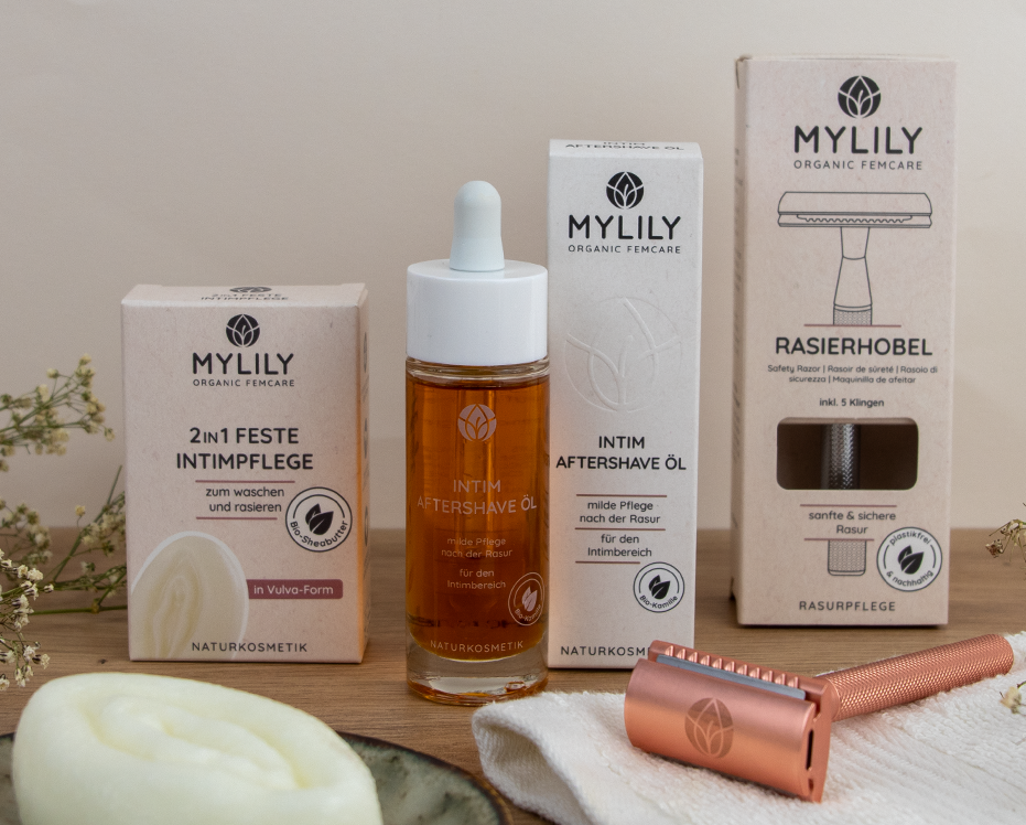 Rasierpflege Produkte von MYLILY | Rasierhobel | Intim Aftershave Öl | Vulva Waschstück // Intimwäsche