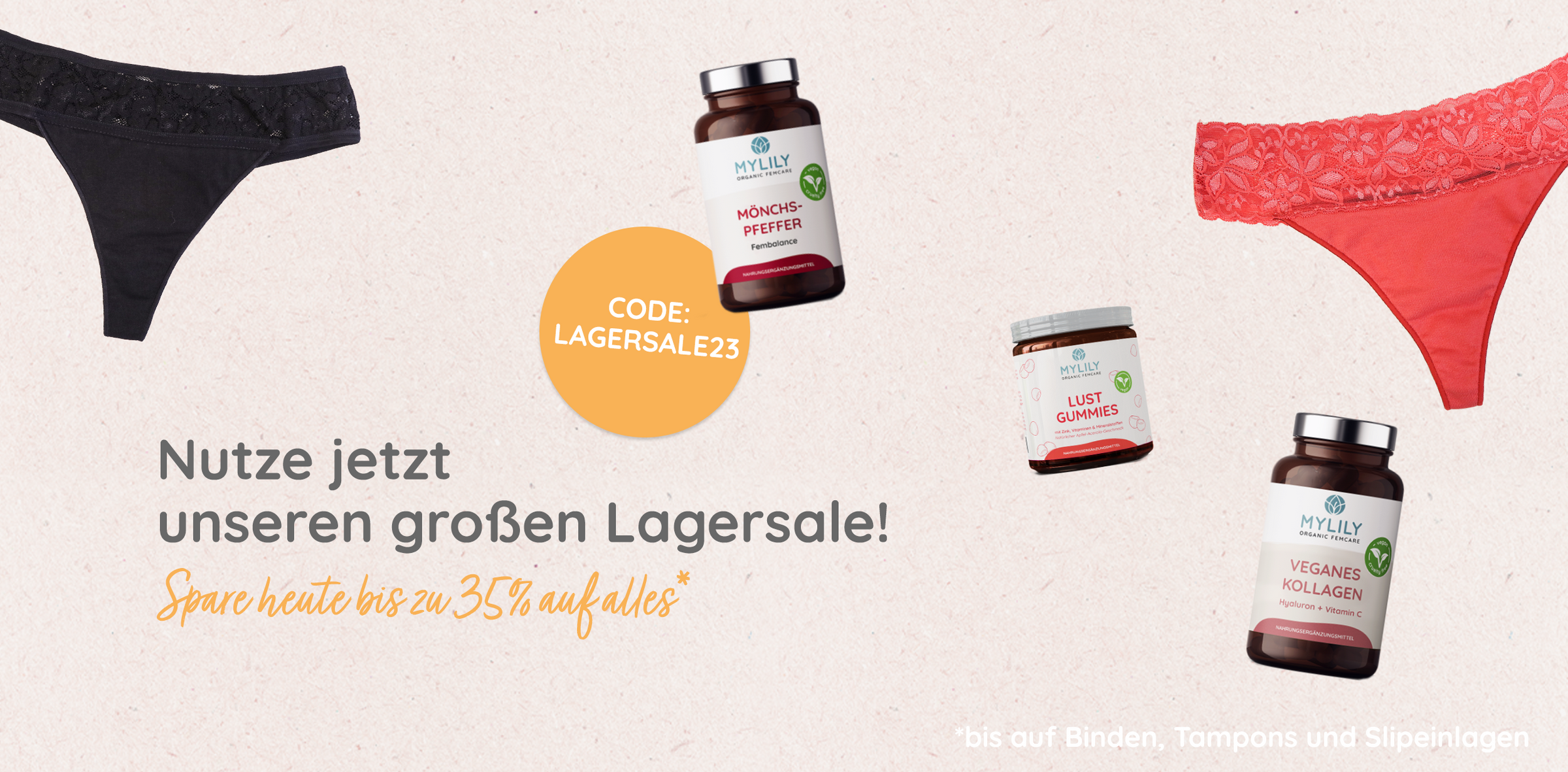 MYLILY Periodenunterwäsche, biozidfrei und nachhaltig. Vegan und gut verträgliche Nahrungsergänzungsmittel.