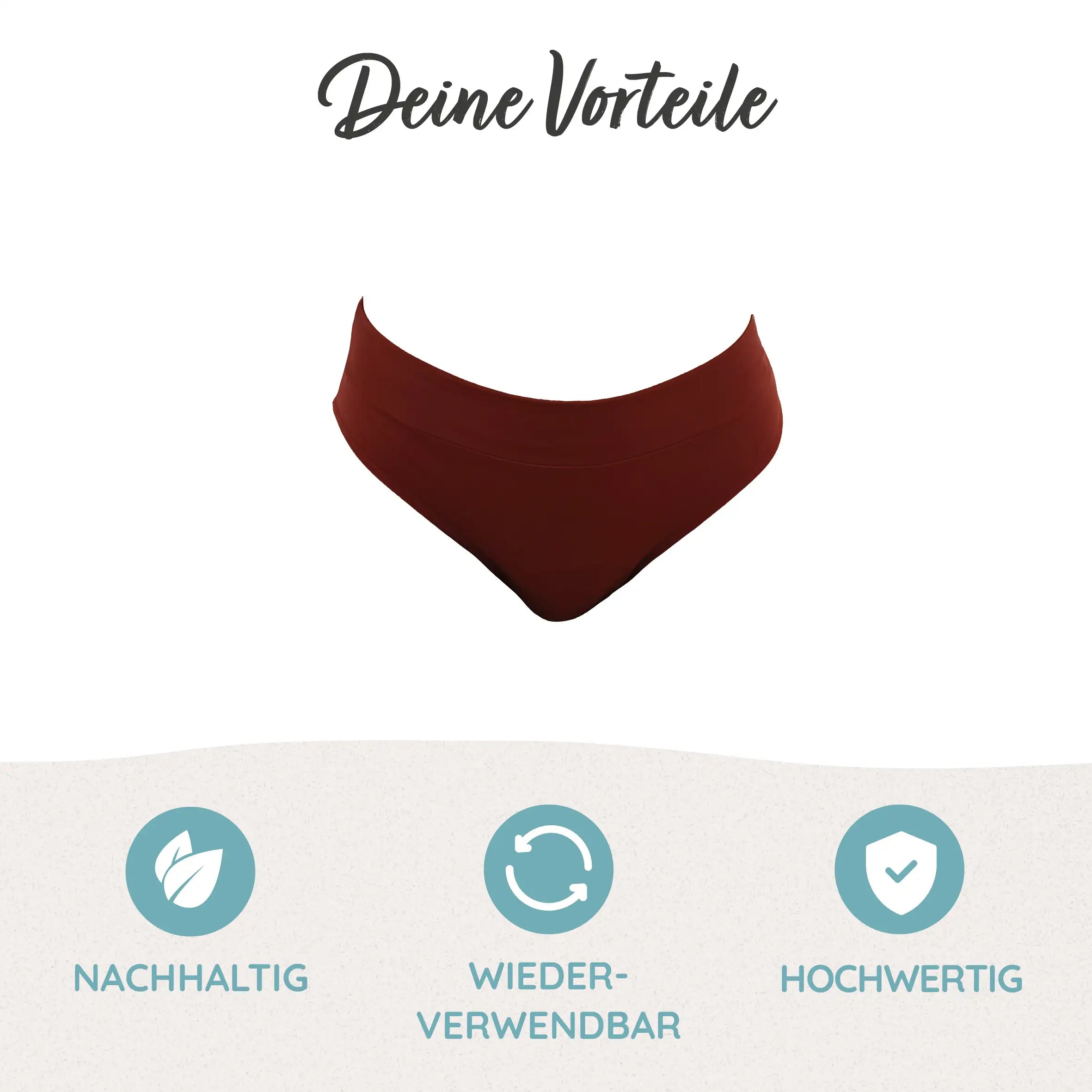 Profitiere von unserer nachhaltigen, wiederverwendbaren und hochwertigen Perioden Bikini Hose #farbe_hagebutte