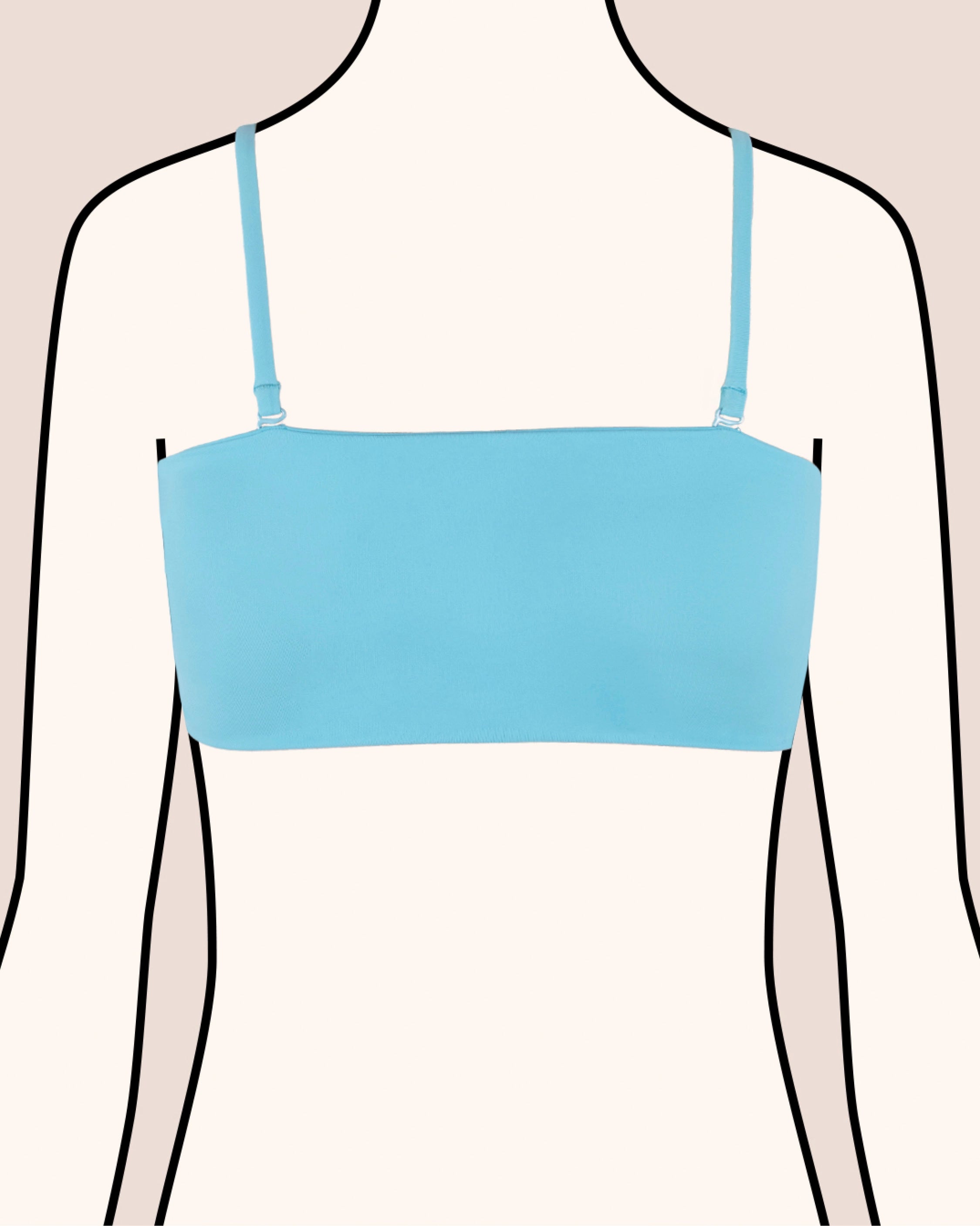 Teens Bikini Oberteil Bandeau in himmelblau mit abnehmbaren Trägern auf gezeichnetem Model.