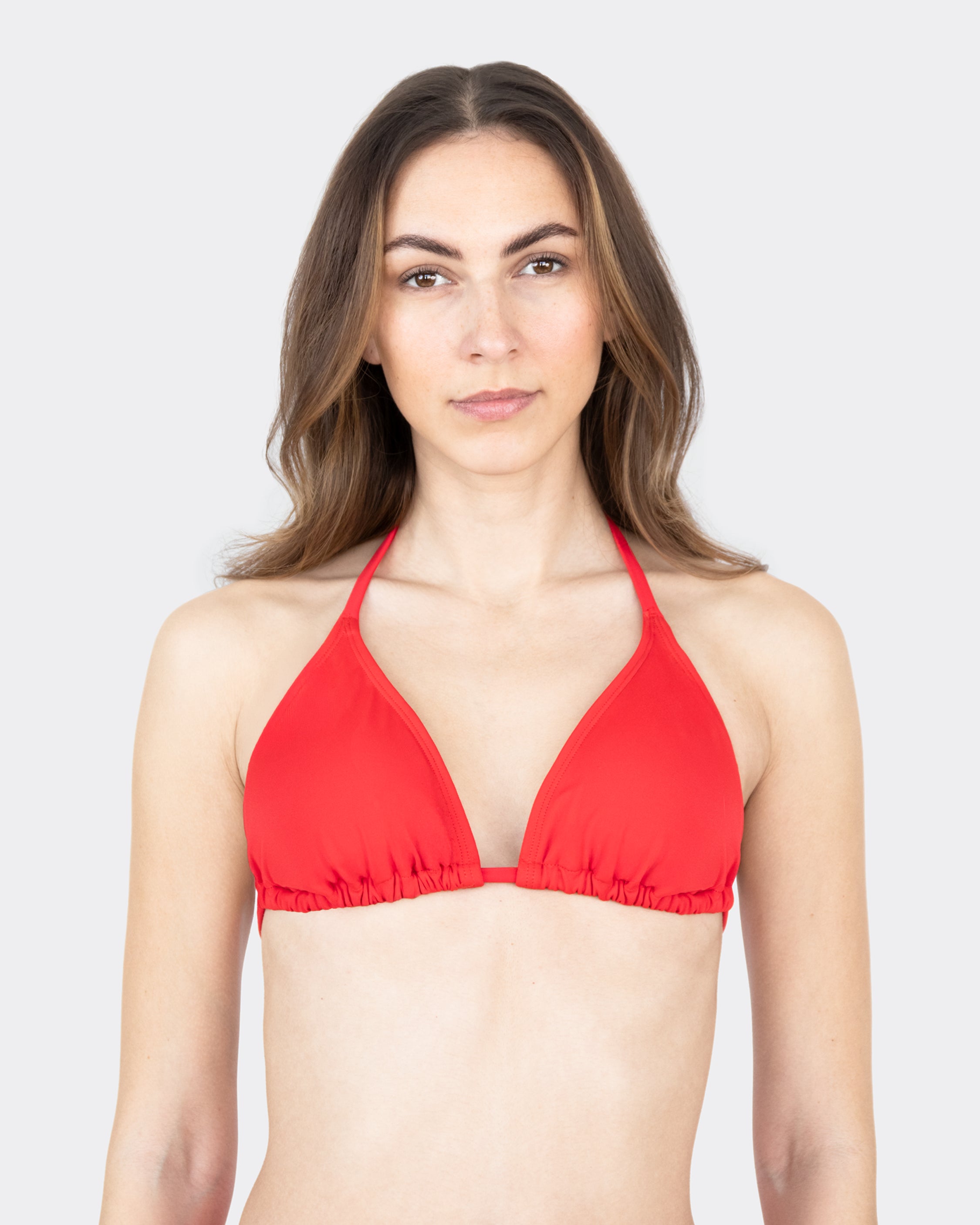 MYLILY Bikini Oberteil Triangle Knallrot – Detailansicht Triangel-Schnitt mit Neckholder
