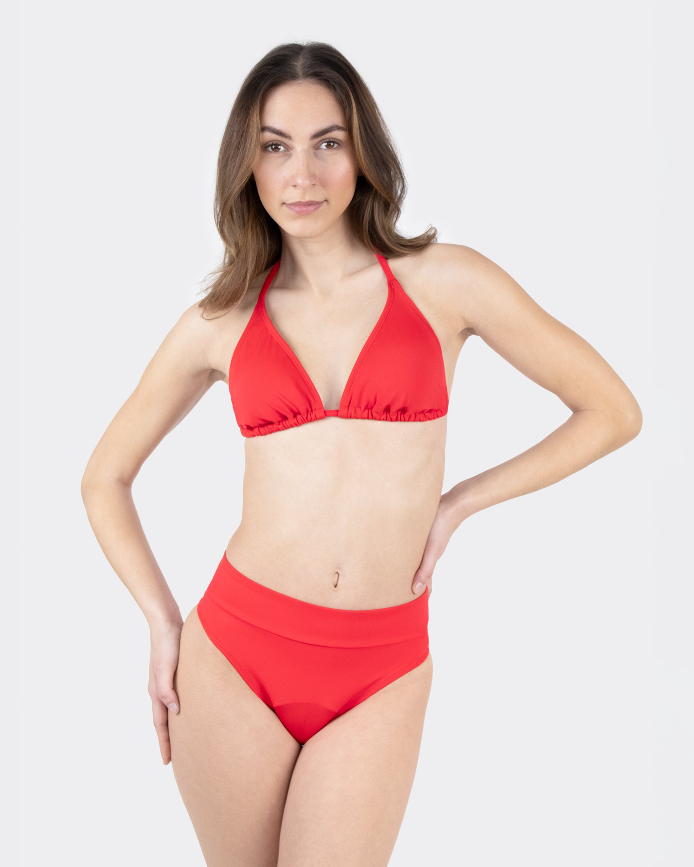 MYLILY Bikini Oberteil Triangle Knallrot – Frontansicht mit passender High-Waist Perioden-Bikini-Hose