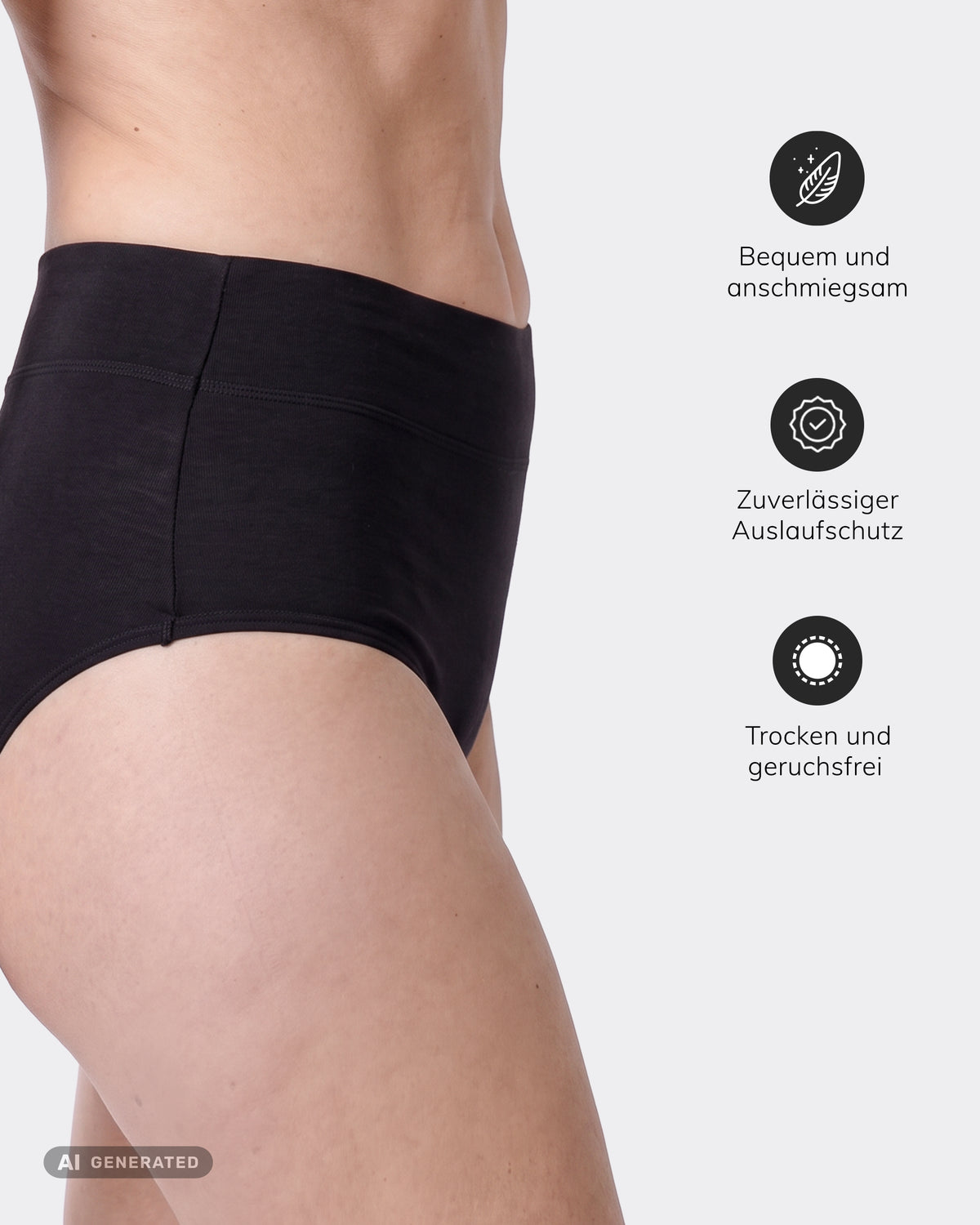 Mylily Inkontinenz Slip schwarz – bequeme Schutzunterwäsche mit zuverlässigem Auslaufschutz, trocken und geruchsfrei